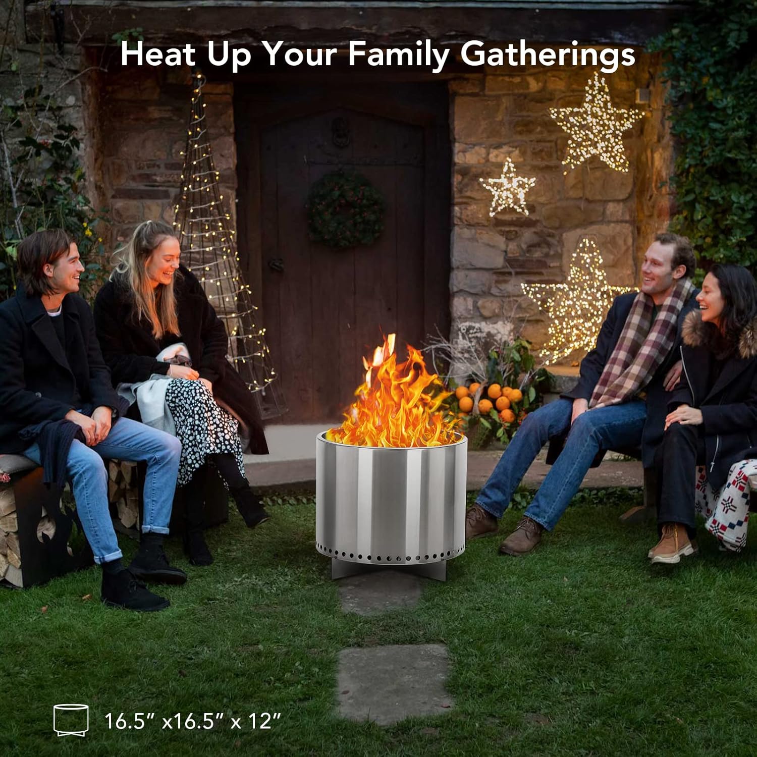 Smokeless Fire Pit with Air Switch16.5, Wood Burning Portable Stainless Steel Outdoor Firepit with Removable Stand and Ash Pan, Ideal for Camping for Backyard Patio and Picnic, H: 11.5 in, 13.22 lbs