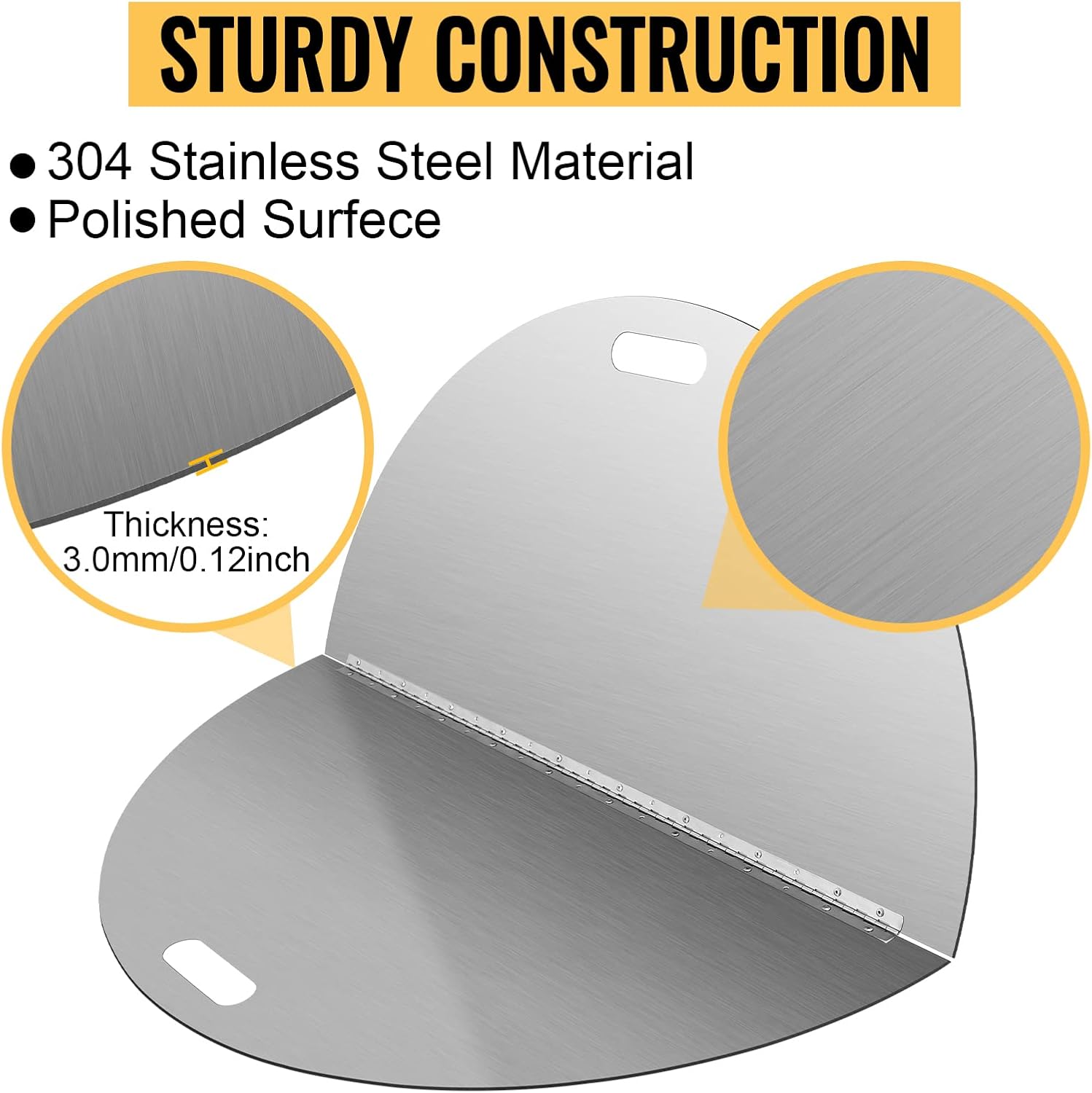 40 Inch Round Fire Pit Lid, 304 Stainless Steel Foldable Fire Ring Cover, Built-in Handle Design, 3mm Thickness