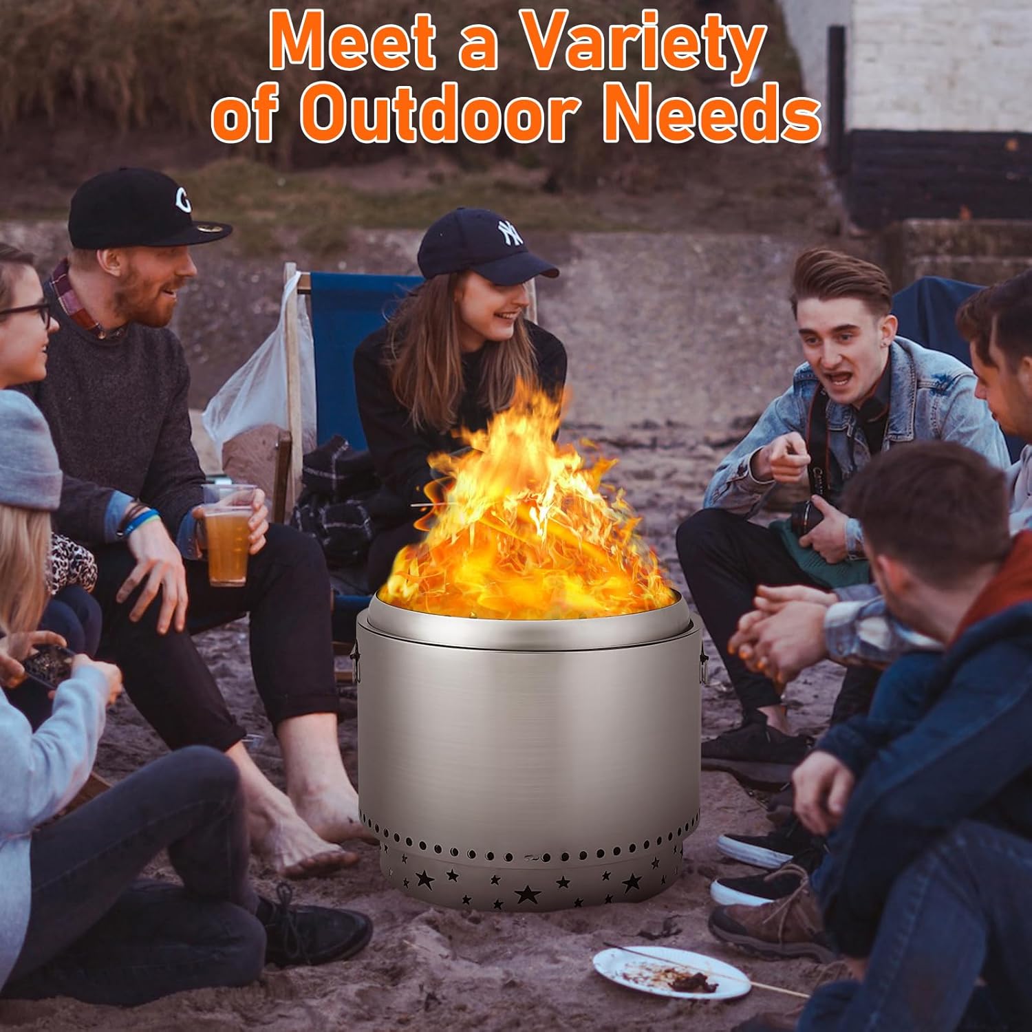 Smokeless Fire Pit 20.5’, Portable Fire Pit with Stand, Handles Design, Stainless Steel Stove Wood Burning, Removable Ash Pan, for Camping, Garden, Backyard