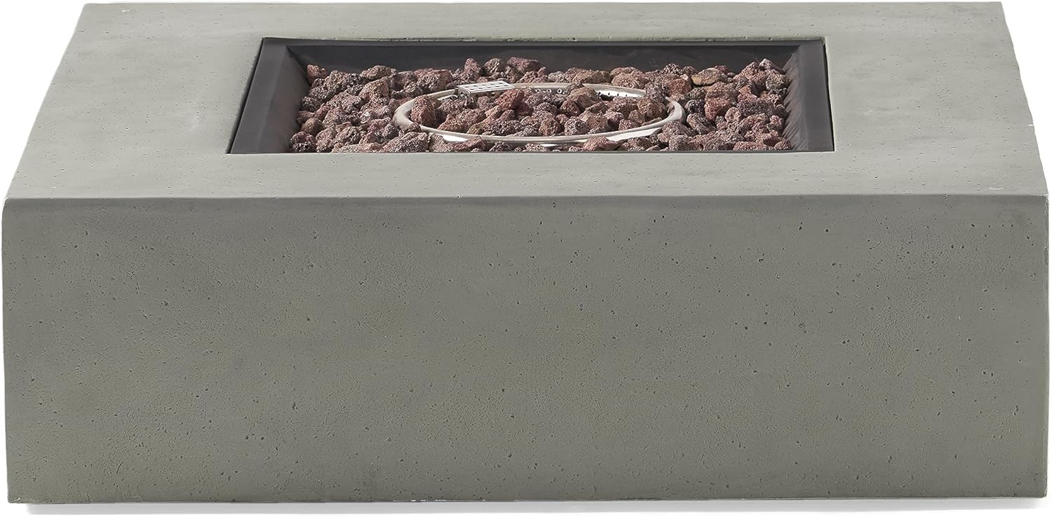 Merax 40-inch Modern Square MGO Propane Fire Pit Table, 50,000 BTU Outdoor Patio Heater with Exterior Tank Hookup, Concrete Firepit, Light Grey