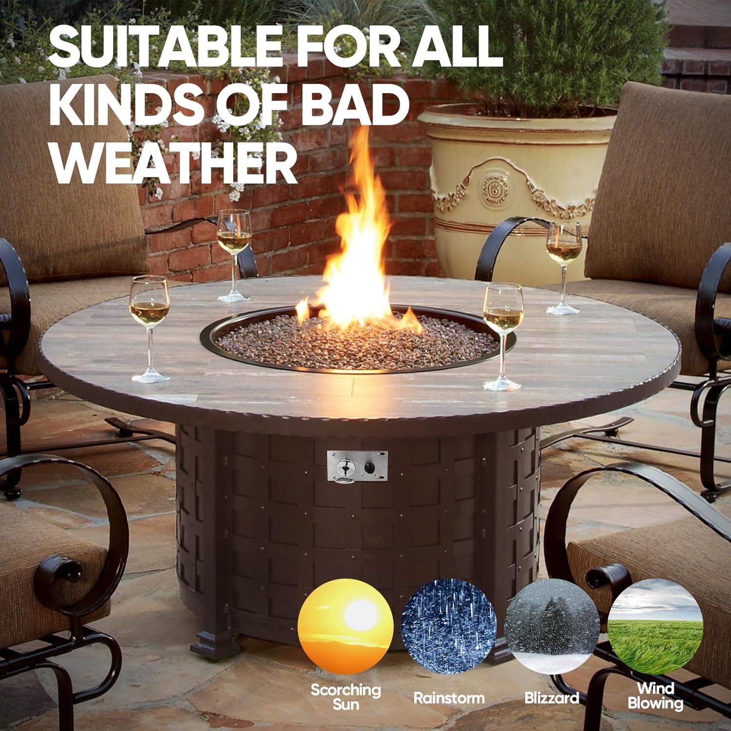 Dollate Drop-in Fire Pit Kit 25 Inch, Round Fire Pit Insert H Burner with Spark Ignition and Propane Hose Kit, Fire Pit Pan for Indoor or Outdoor Decorative Fireplace