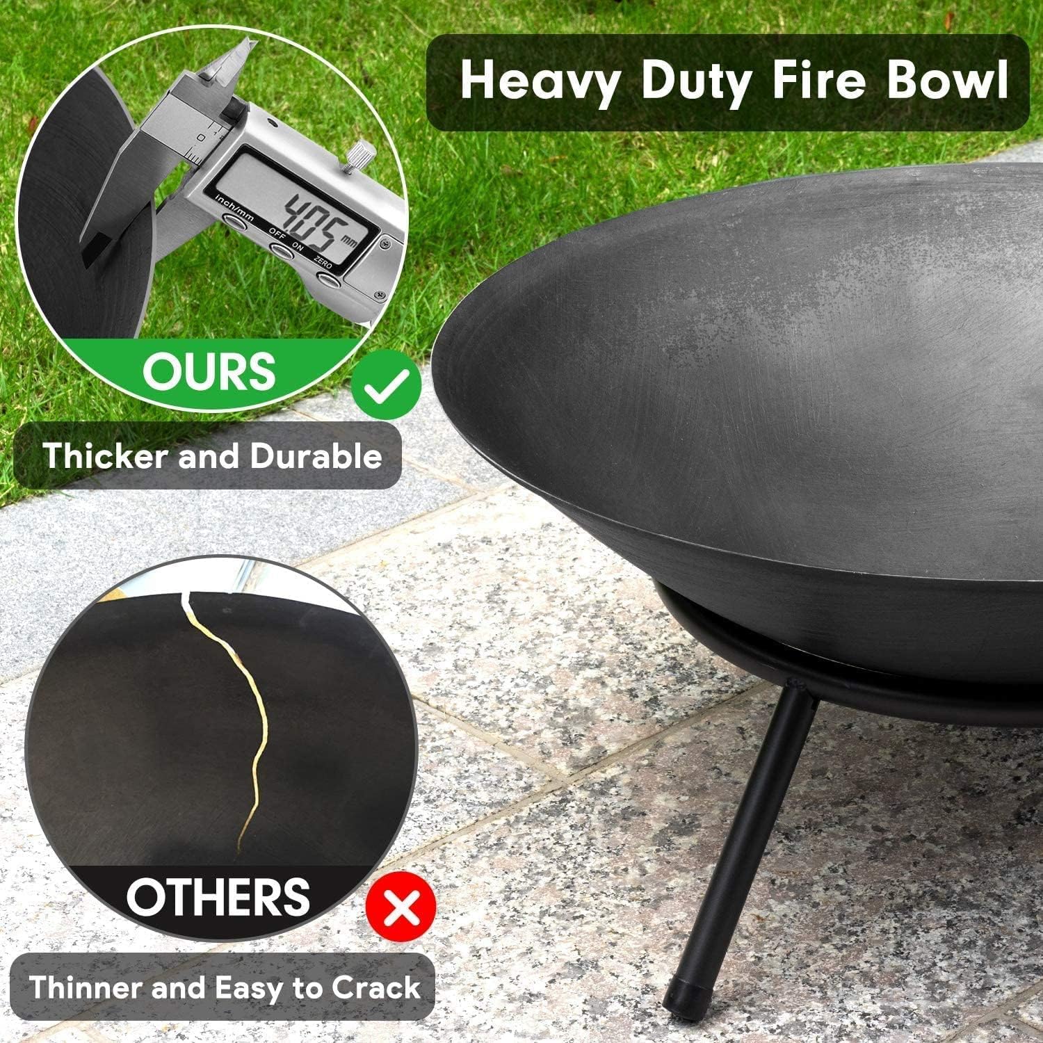 BBQ Grill Outdoor Fire Pit DIY Fire Pits & Bowls, Heavy Duty Metal Steel Firepit Bowl, Wood Burning Firepit Bowl, BBQ Grill Stove, for Camping, Backyard, Patio, Bonfire