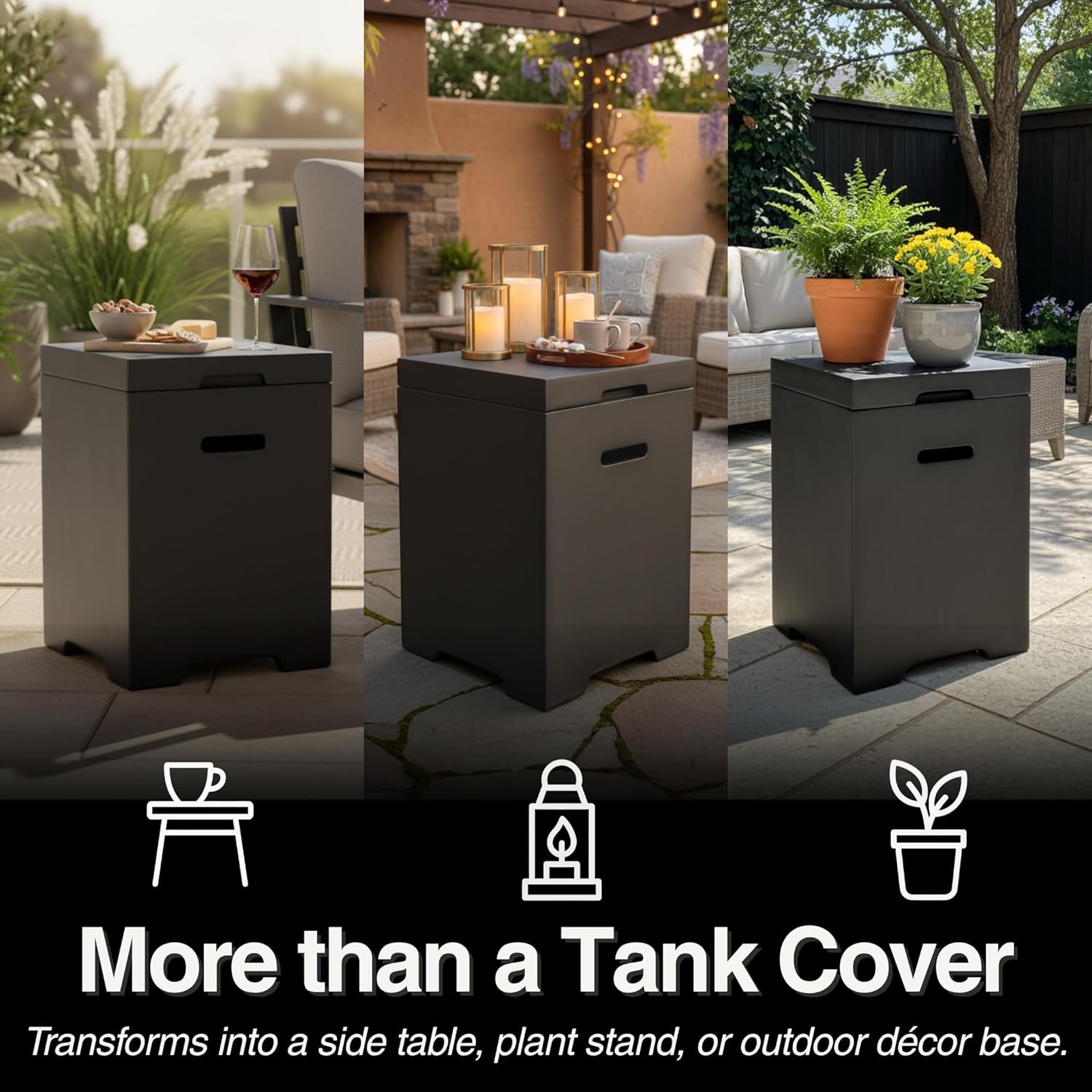 Light Concrete Propane Tank Cover Table – Outdoor Hideaway Side Table for Gas Fire Pit & Griddle, Durable Magnesium Oxide Composite, Weather-Resistant, No Assembly Required