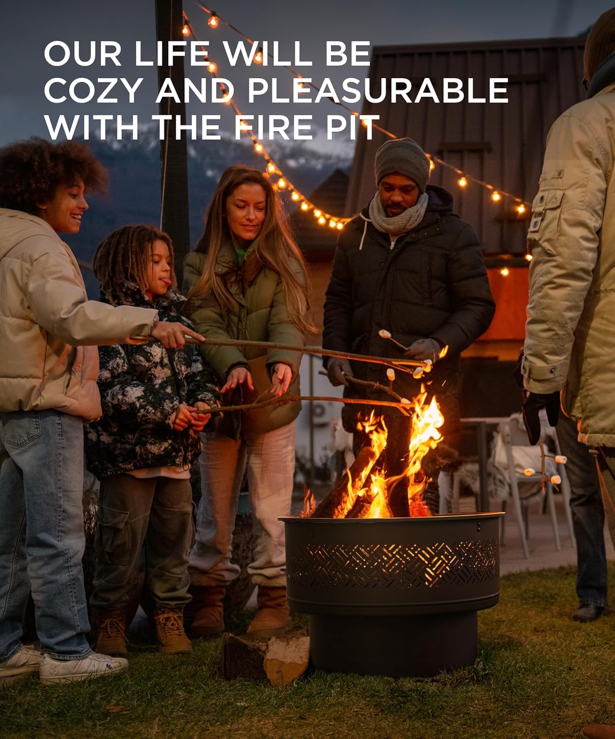 26 inch Fire Pit with Grill & Lid, Firepits for Outside Wood Burning Fire Pit Table with Fire Poker, Multifunctional Outdoor Fire pits for BBQ, Table, Bonfire, Camping, Backyard, Patio, Picnic