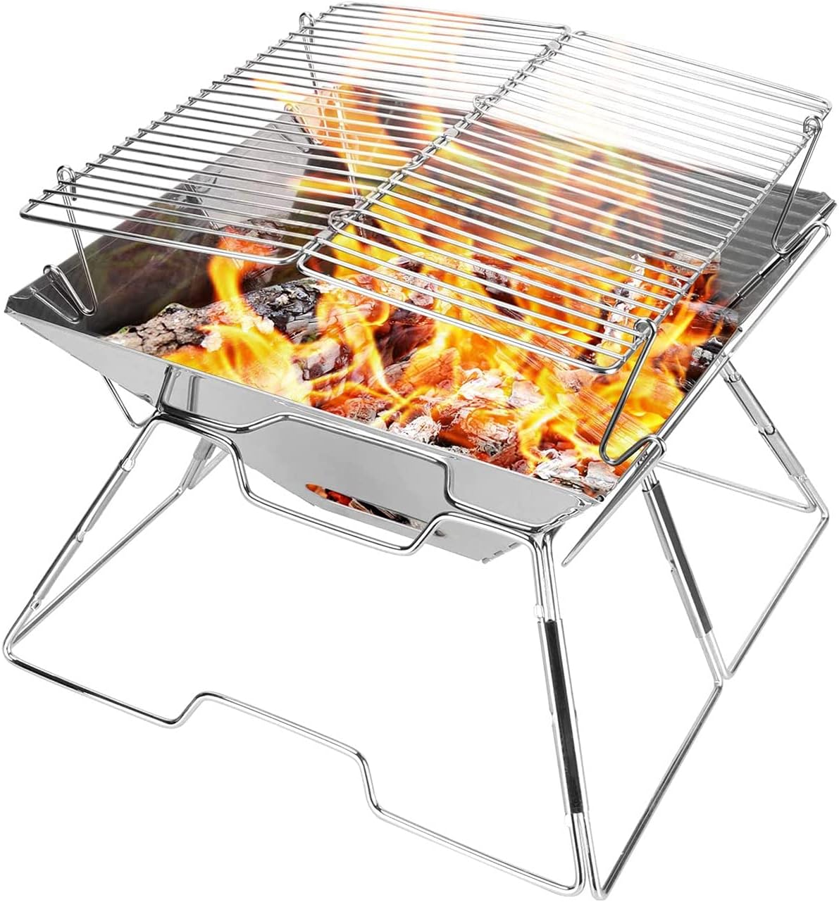 Collapsible Stainless Steel Campfire Grill Portable Camping Outdoor Fire Pit Heavy Duty Portable Camping Grill with Carrying Bag