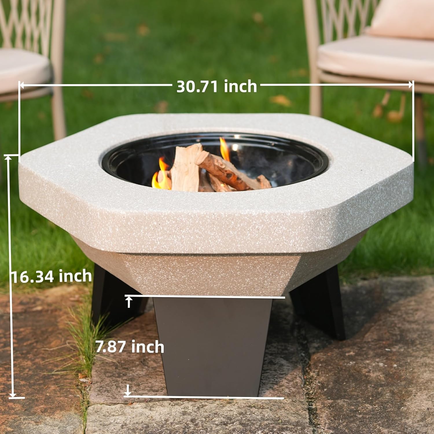 Wood Burning Concrete Outdoor Fire Pit,Heat Resistant MGO Ceramic Material Base with BBQ Grill Firepit for Patio Garden,Backyard Barbecue,Outdoor Gatherings (Grey 2)
