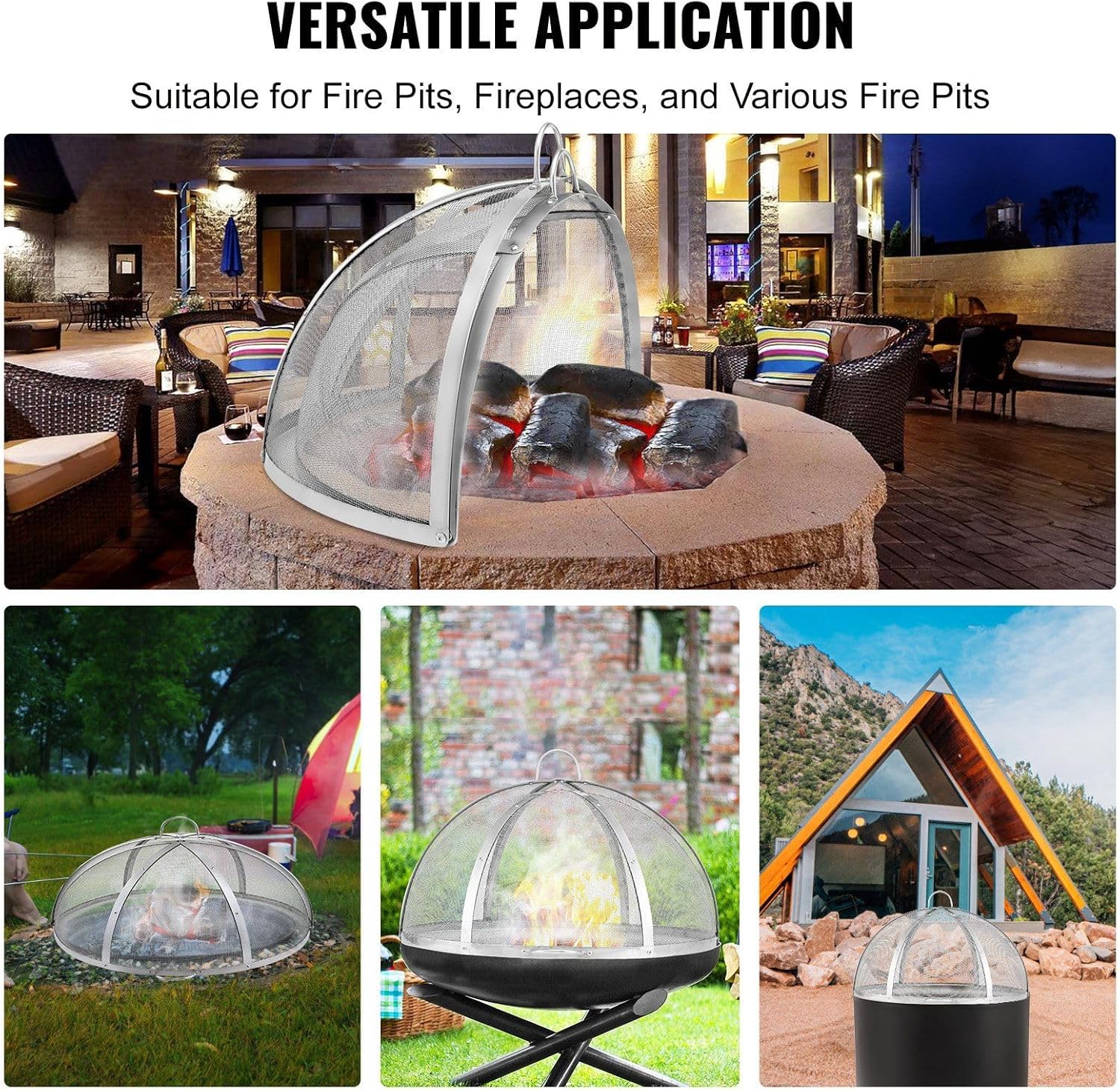 36-Inch Fire Pit Spark Screen Lid,Heavy-Duty Stainless Steel Mesh Cover with Dual Handles,Easy Assembly Round Fire Pit Cover for Outdoor Patio and Backyard