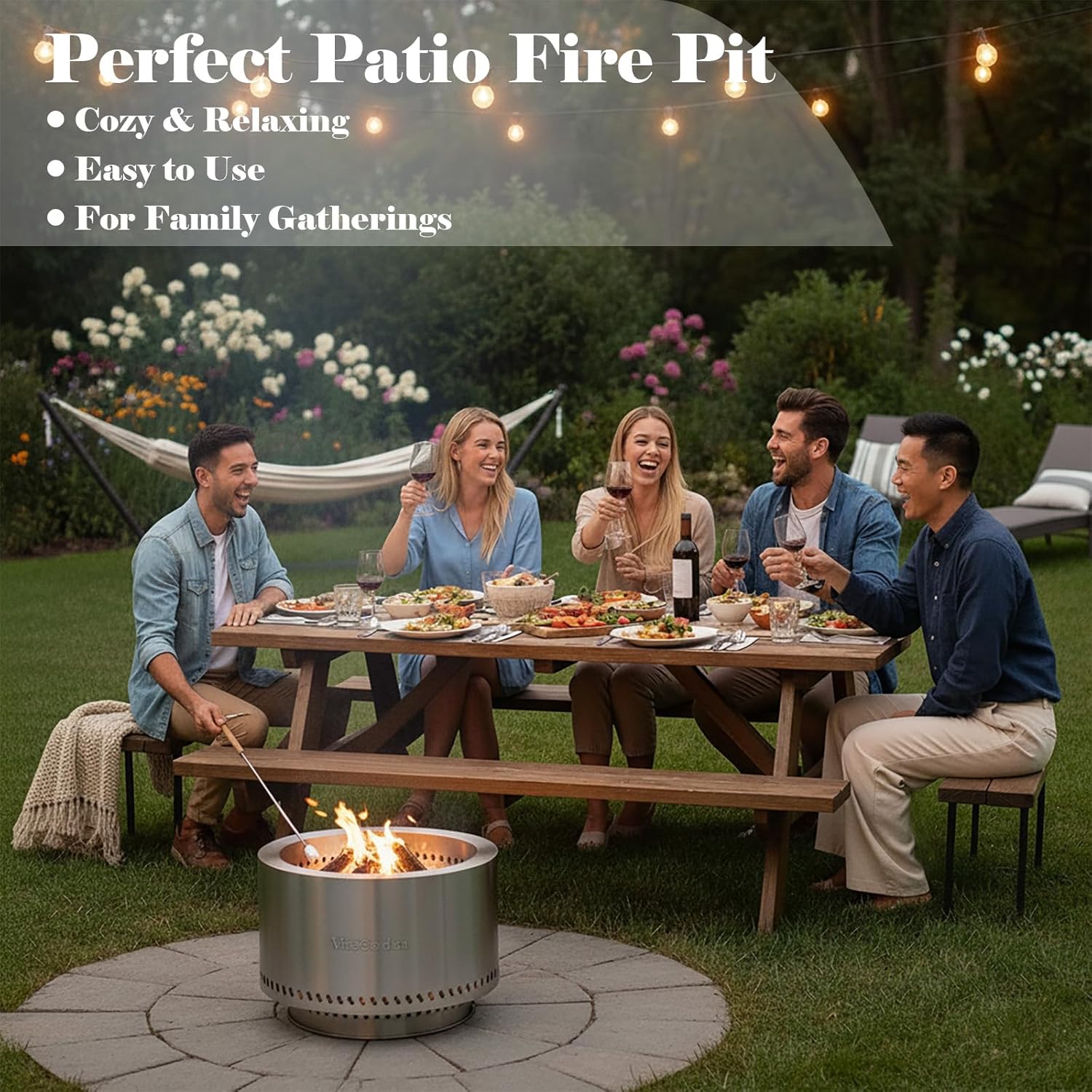 19.5 Inch Smokeless Fire Pit, VivaGarden Outdoor Wood Burning Fire Pit with Carry Bag, Stainless Steel Firepit for Camping, Backyard, Patio, Bonfire & Garden Gatherings (Silver)