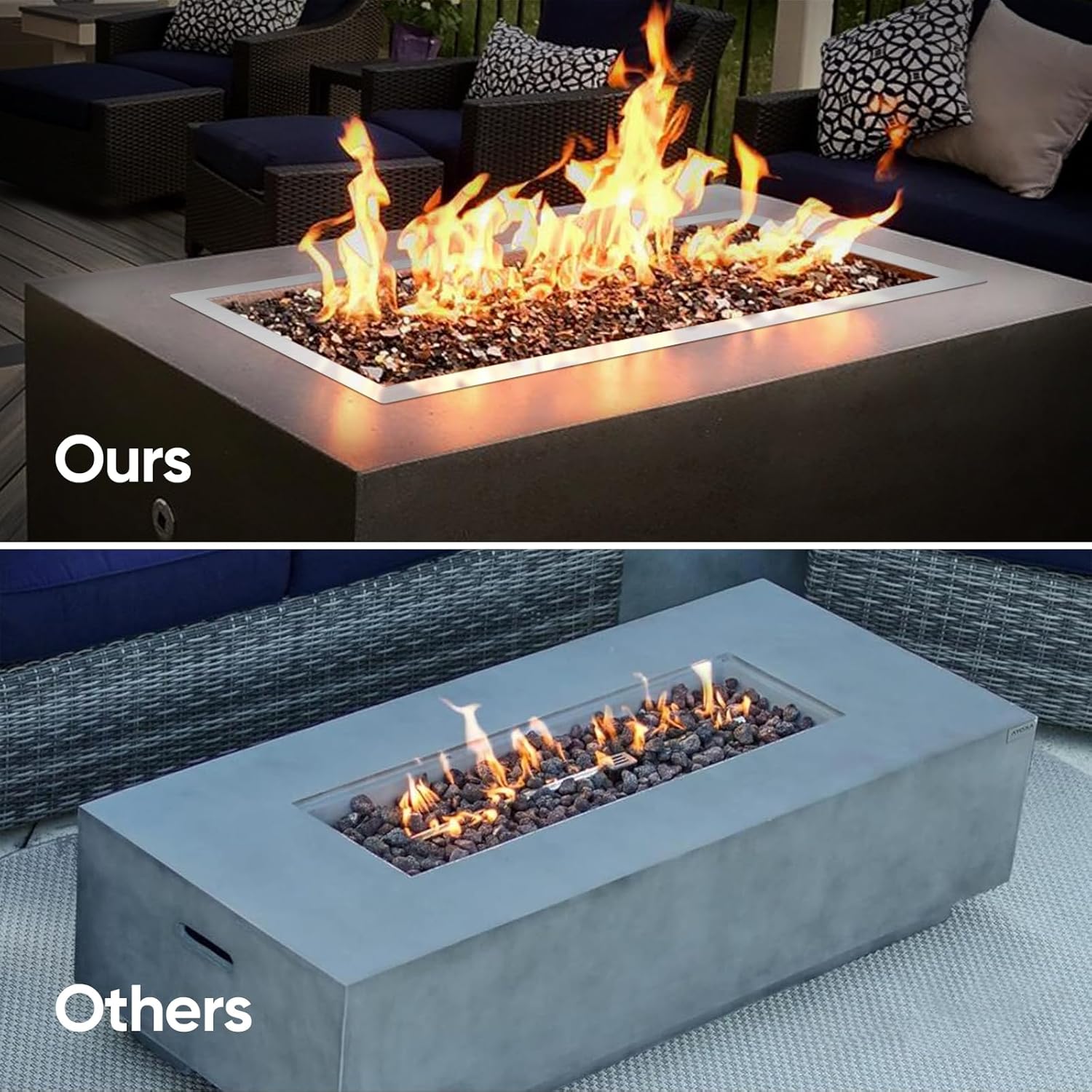 FAHKNS 48 x 14 inch H-Shaped Drop-in Fire Pit Pan, Stainless Steel 304 Fire Pit Burner, Propane Gas Fire Pan for Indoor Outdoor Use, 185,000 BTU Max