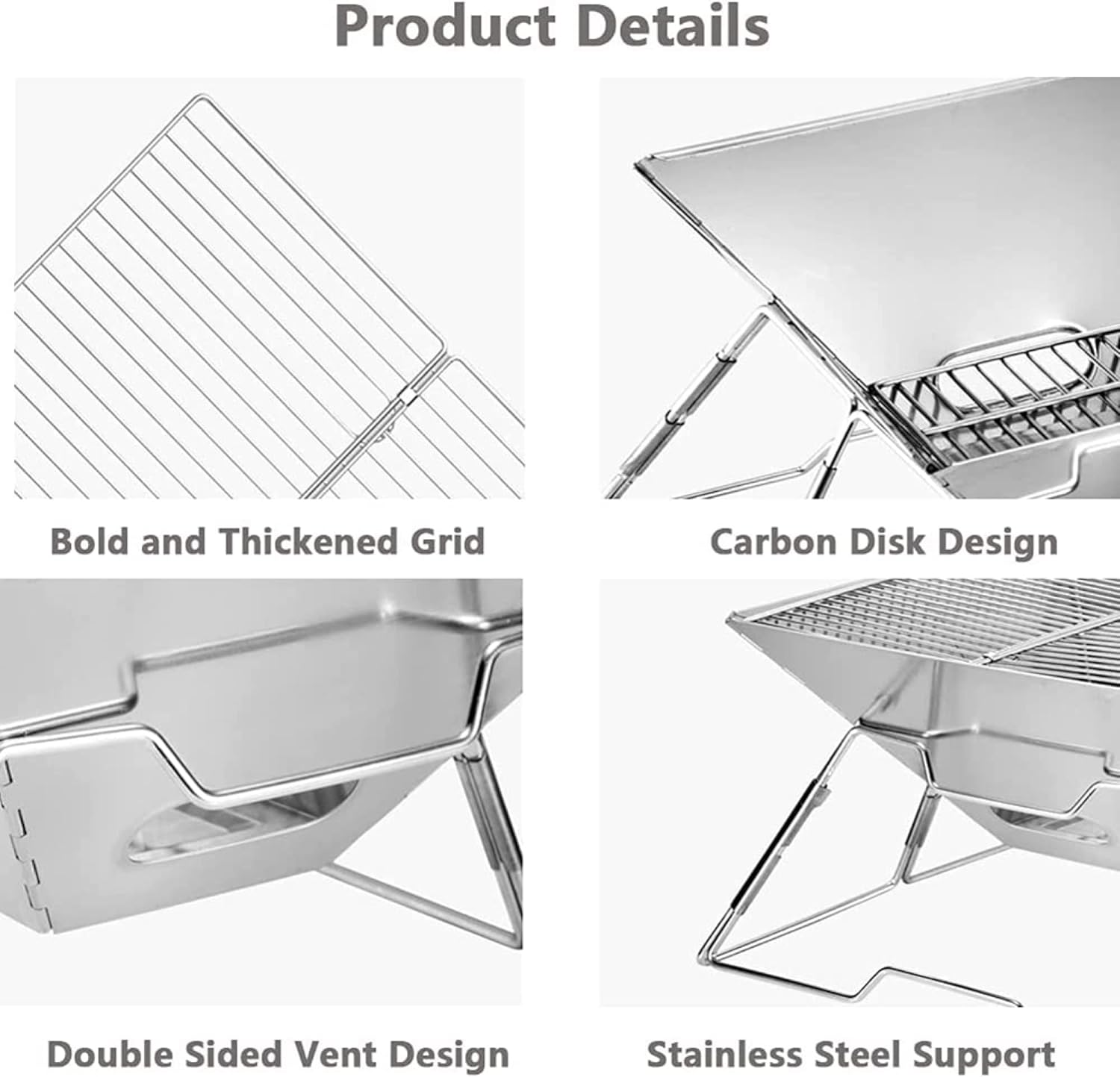 Folding Campfire Grill with Carrying Bag, Stainless Steel Campfire Pit Outdoor Wood Stove Burner Camping Charcoal BBQ Grill for Outdoor Travel (Rectangular)