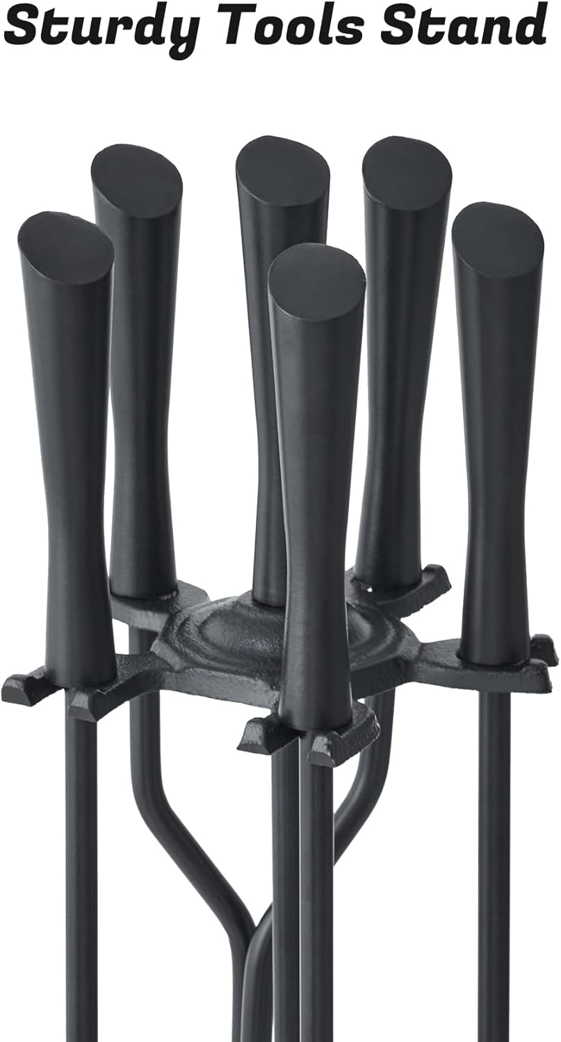 Lichamp Fireplace Tools Set, 5-Pieces Indoor Outdoor Sturdy Fire Place Poker Sets with Modern Handle, FTS15BK