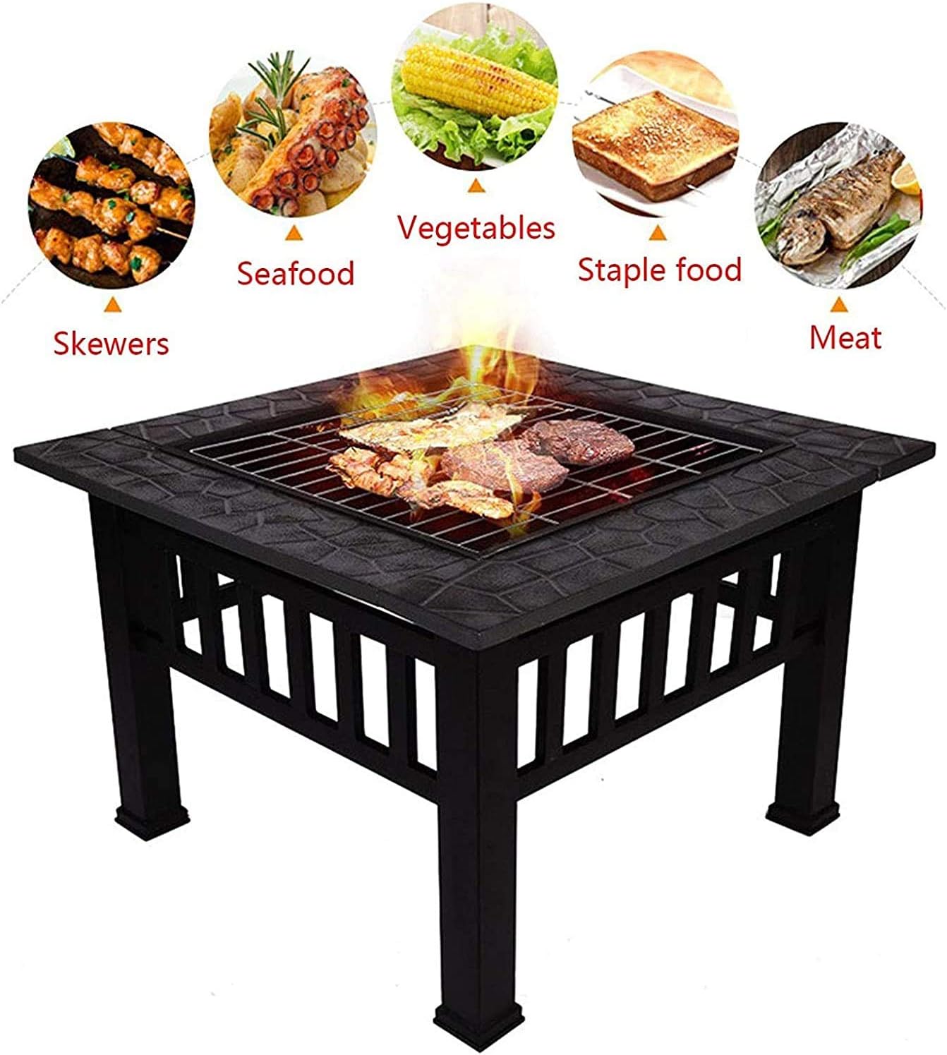 Fire Pits Outdoor Wood Burning Metal Square Firepit Patio Stove Grill Fire Pit Bowl