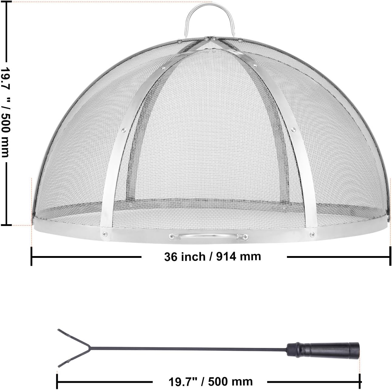 Happybuy Firepit Spark Screen Lid, Outdoor Firepit Ring Cover Round Accessory. Metal Fire Pit Cover. Easy-Opening Stainless Steel Fire Ring Cover for Patio and Backyard Fire Pits, 36