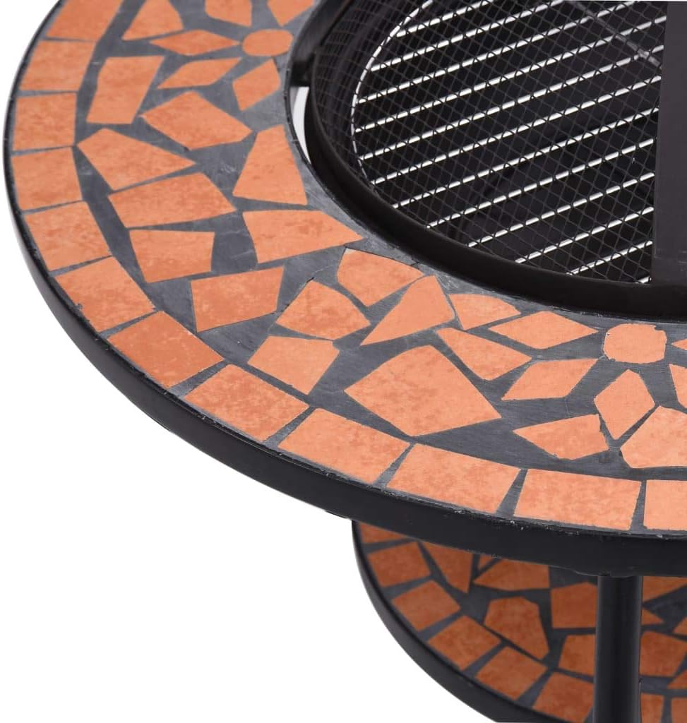 Terracotta Ceramic Mosaic Fire Pit 68 cm Outdoor Fire Pit Garden Fire Pit Fire Bowl Black for Garden Terrace