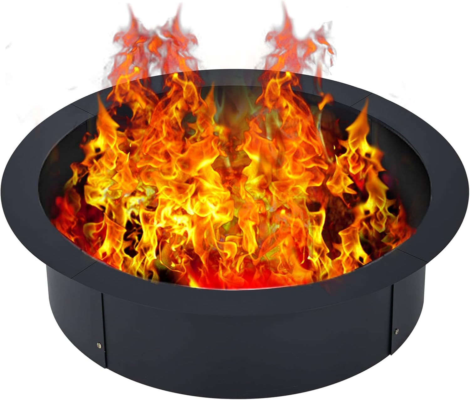 Outdoors Smokeless Fire Pit Ring Liner 30-Inch / 36 Inch Outer Diameter, Round Heavy Duty Firepits Ring with Grill for Outdoor Park, Backyard, Bonfire 2.5mm Thick Steel Black