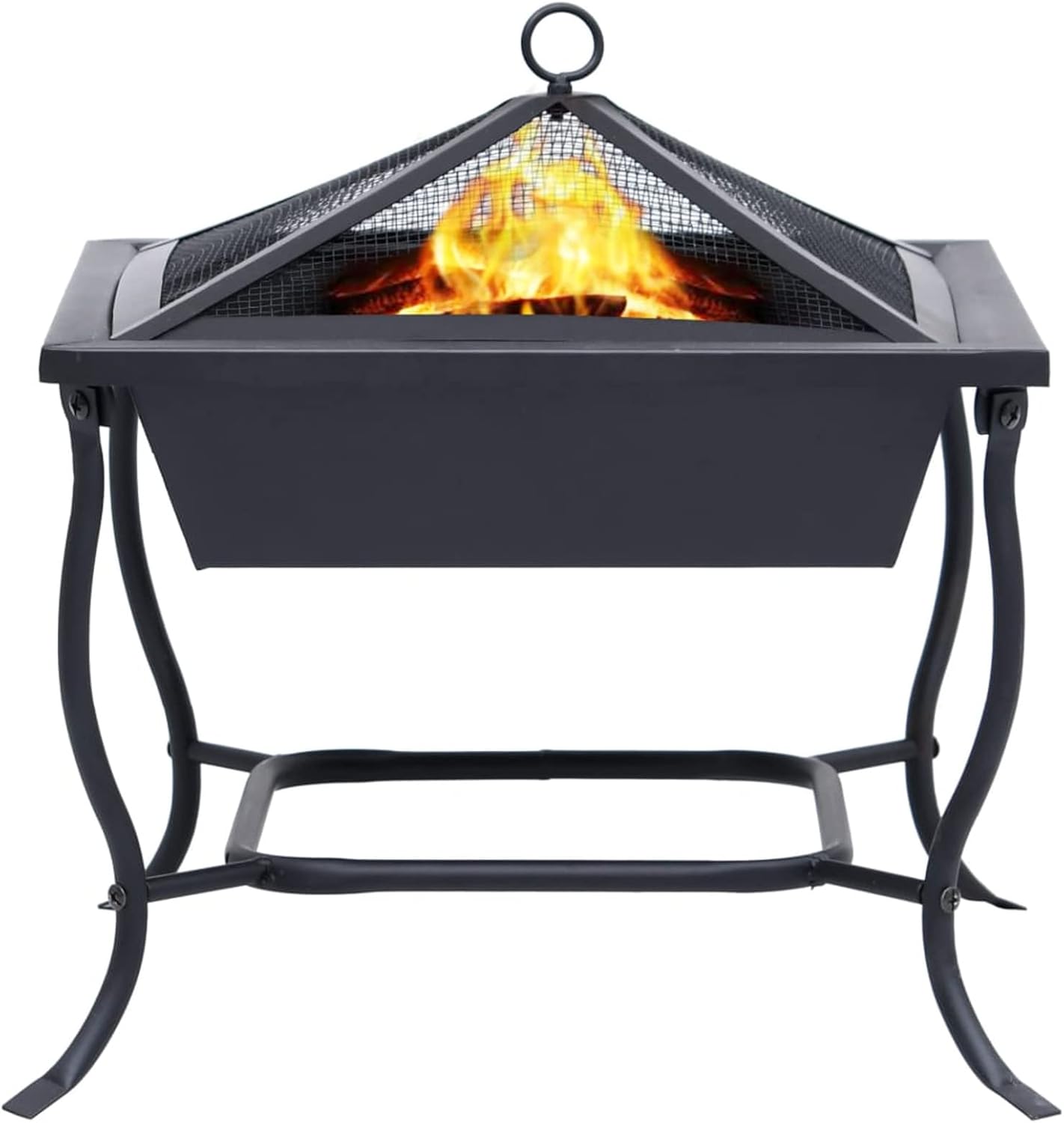 Fire Pit, 16.5in x 16.5in x 17.7in Steel Bowl with Safety Guard and Wooden Poker, for Outdoor Garden or Patio Use
