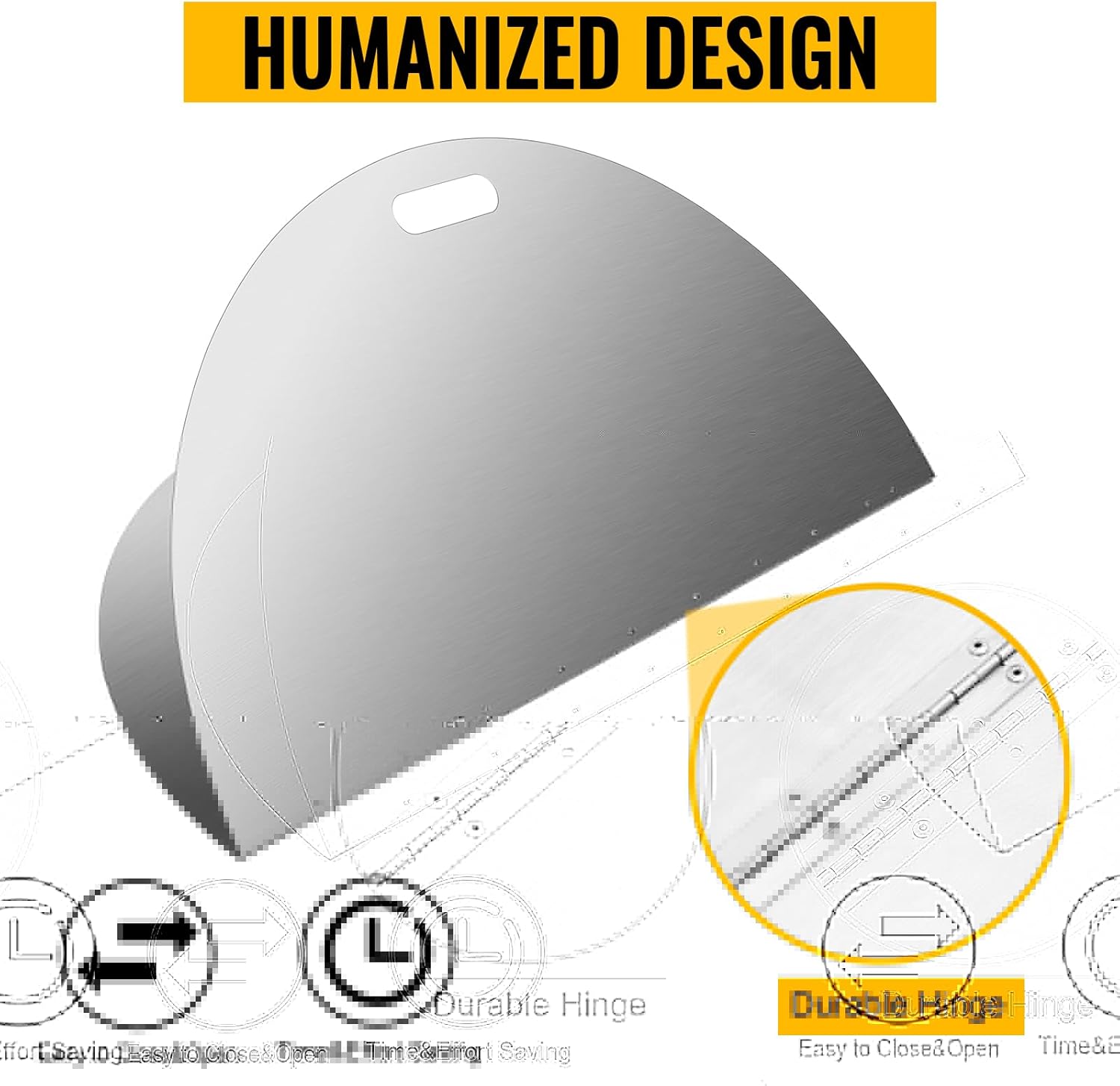 40 Inch Round Fire Pit Lid, 304 Stainless Steel Foldable Fire Ring Cover, Built-in Handle Design, 3mm Thickness