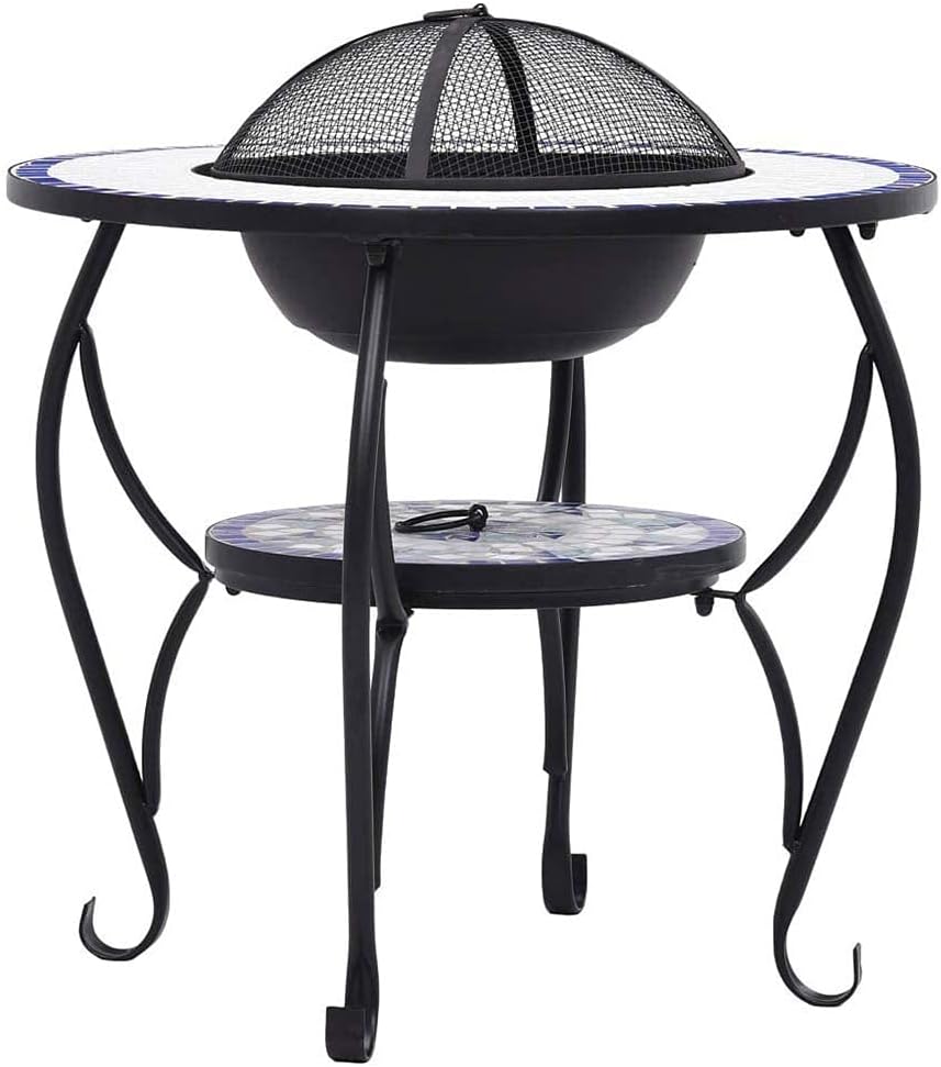 Fire Pit Table with BBQ Grill Shelf,4 in 7 Round Firepit for Barbecue,Heater,Ice Pit,Metal Brazier Coffee Table for Backyard,Camping,Picnic,Bonfire,Garden