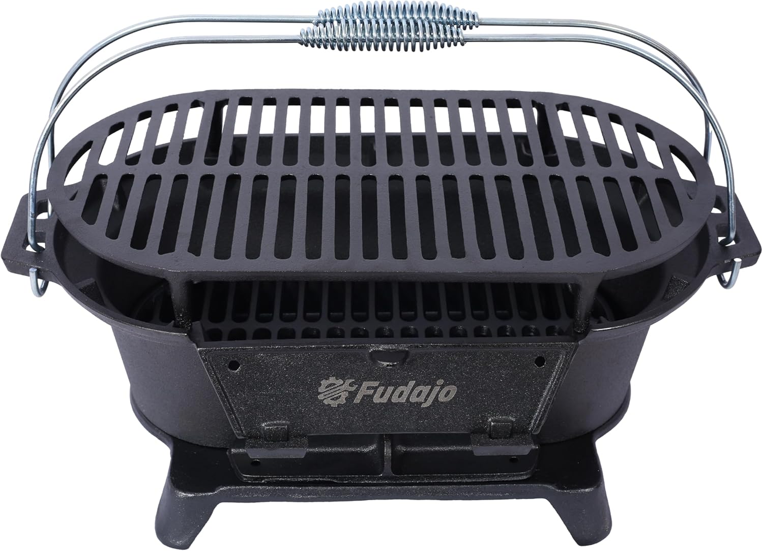 Oval Cast Iron Grill Outdoor, Portable Charcoal Grill and Tabletop Skillet - 100% Cast Iron, Enameled, Durable, Small Charcoal Grill, Camping Stove, Hibachi Grill (BLACK2)