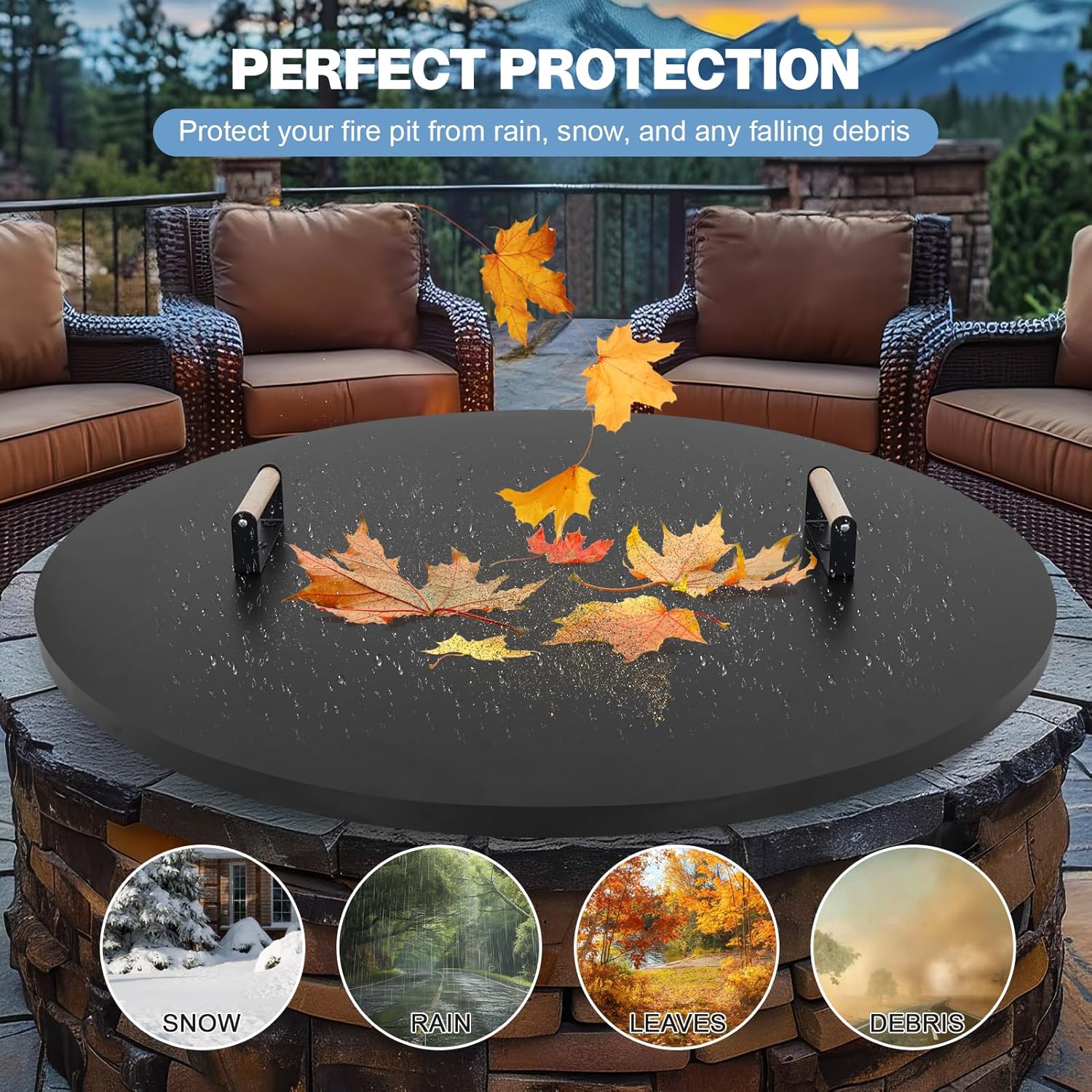 Smokeless Firepit Outdoor-25 Inch Large Smokeless Fire Pits for Outside with Handles, Fire Pit Lid Cover Round - 38