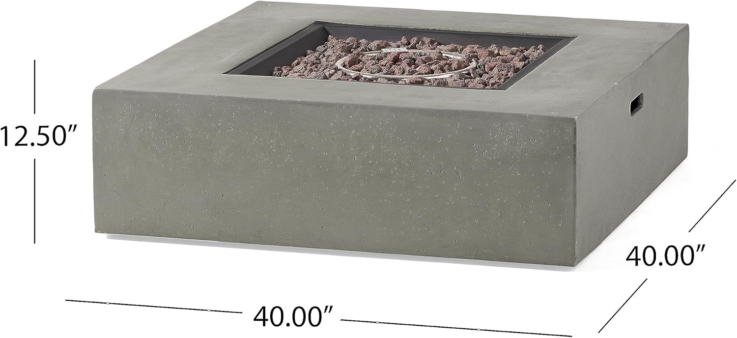 Merax 40-inch Modern Square MGO Propane Fire Pit Table, 50,000 BTU Outdoor Patio Heater with Exterior Tank Hookup, Concrete Firepit, Light Grey