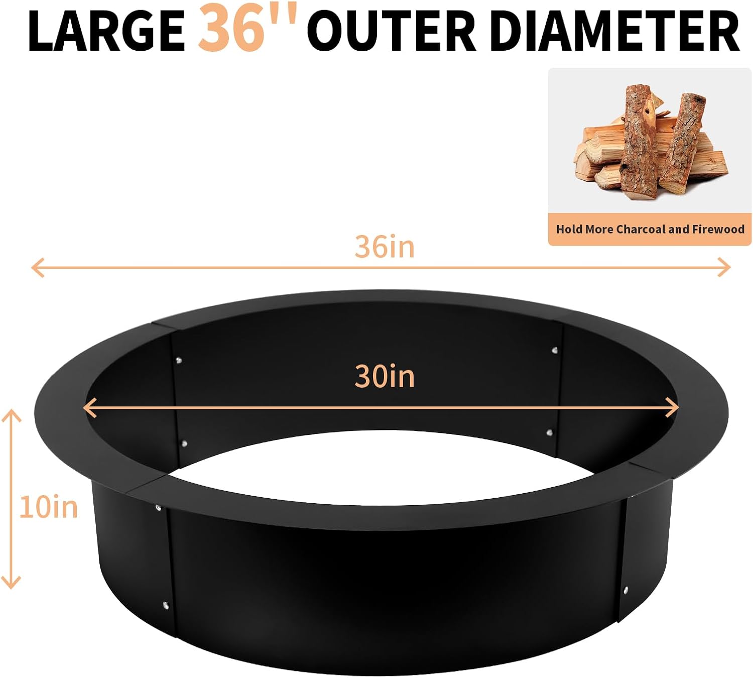 Fire Pit Ring, Heavy Duty Steel Fire Ring Insert DIY Campfire Liner, Smokeless Fire Pit 36-Inch Outer/30-Inch Inner Diameter for Camping Outdoors, Backyard Garden
