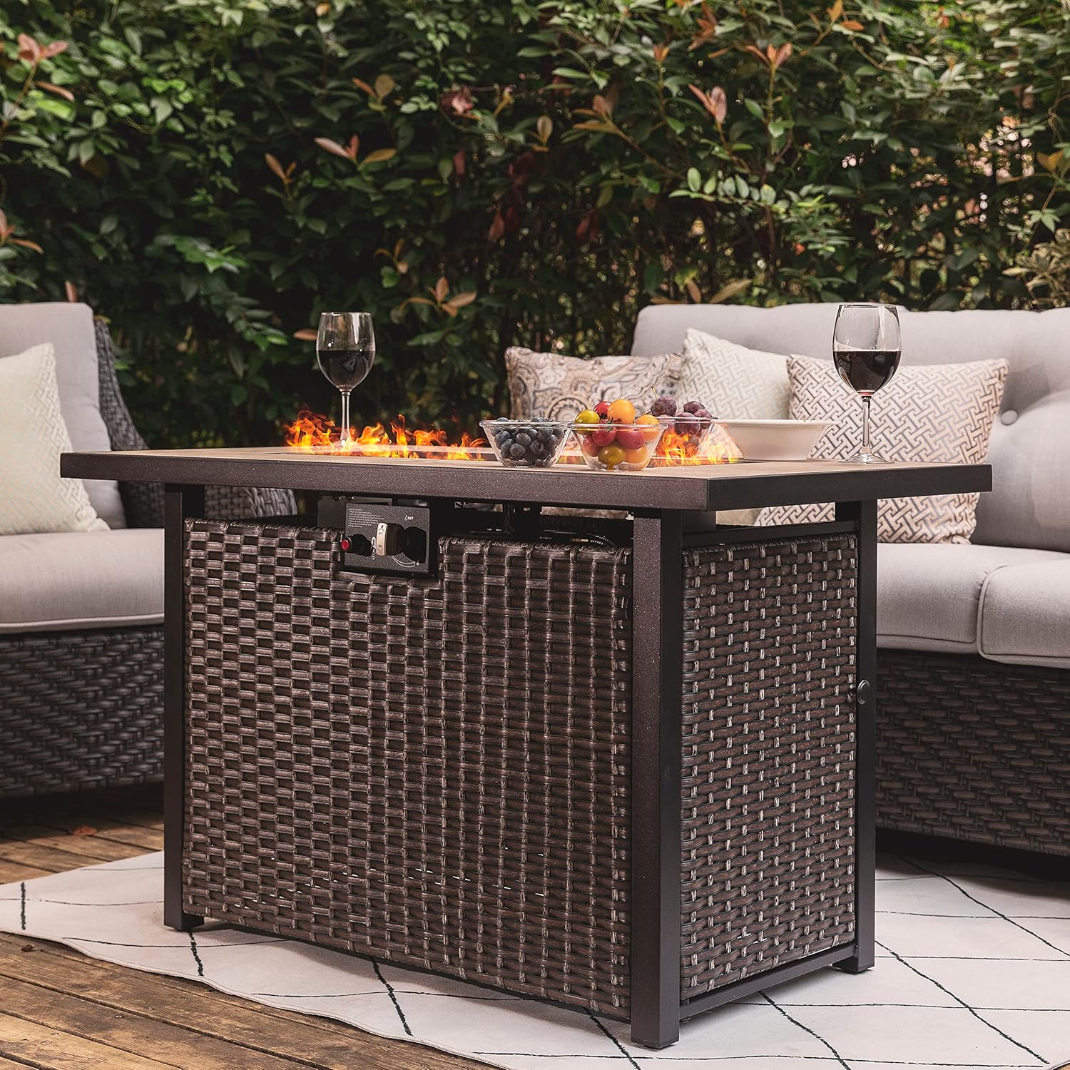 Nuu Garden Outdoor 43 Inch 50,000 BTU Propane Gas Fire Pit Table, Propnae Fire Pit with Ceramic Tabletop, Oxford Cover, Dark Brown and Coffee