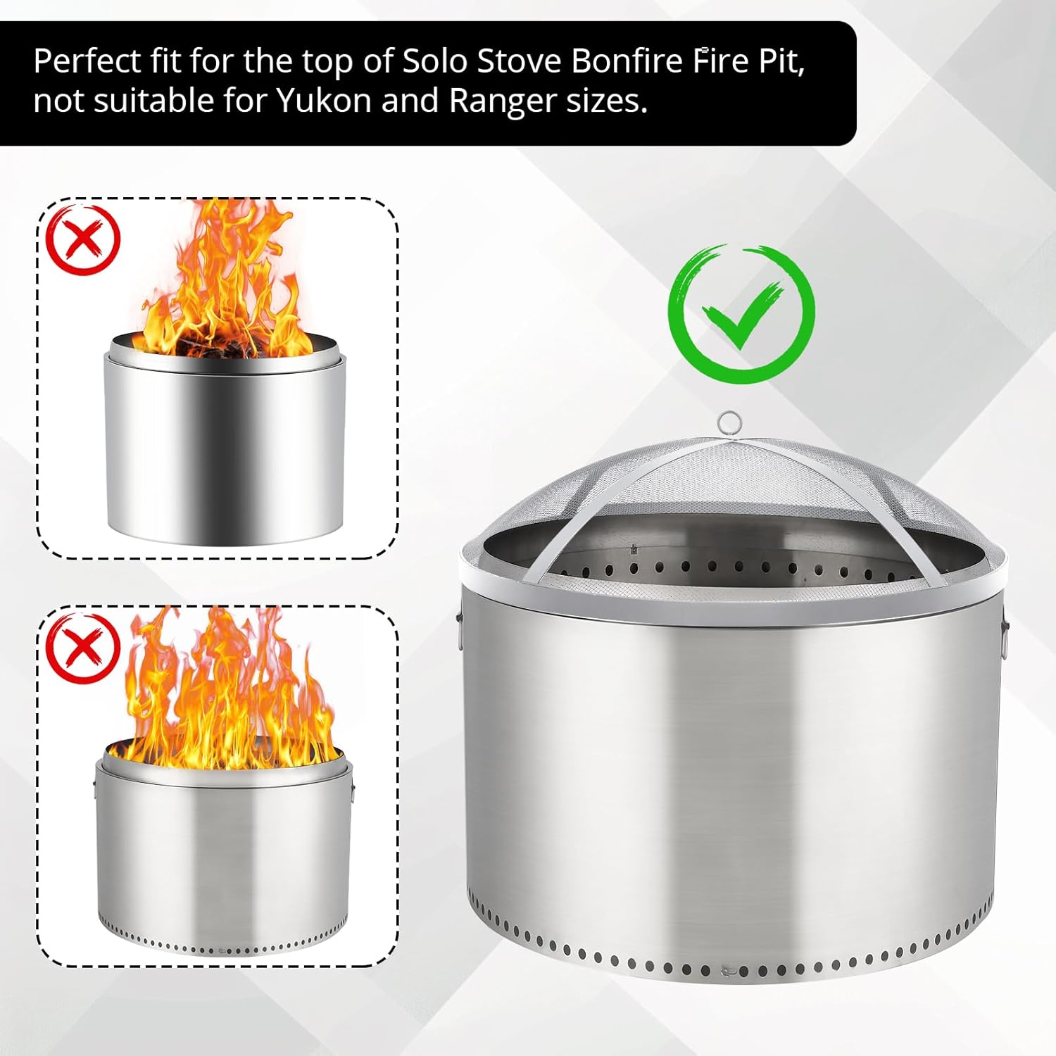 GarveeLife Fire Pit Spark Screen Cover for Campfires - Easy Lift Stainless Steel, Mesh Protector, Guide Rod Included, Outdoor Patio & Backyard Accessory, Silver，18 * 18 * 5 in