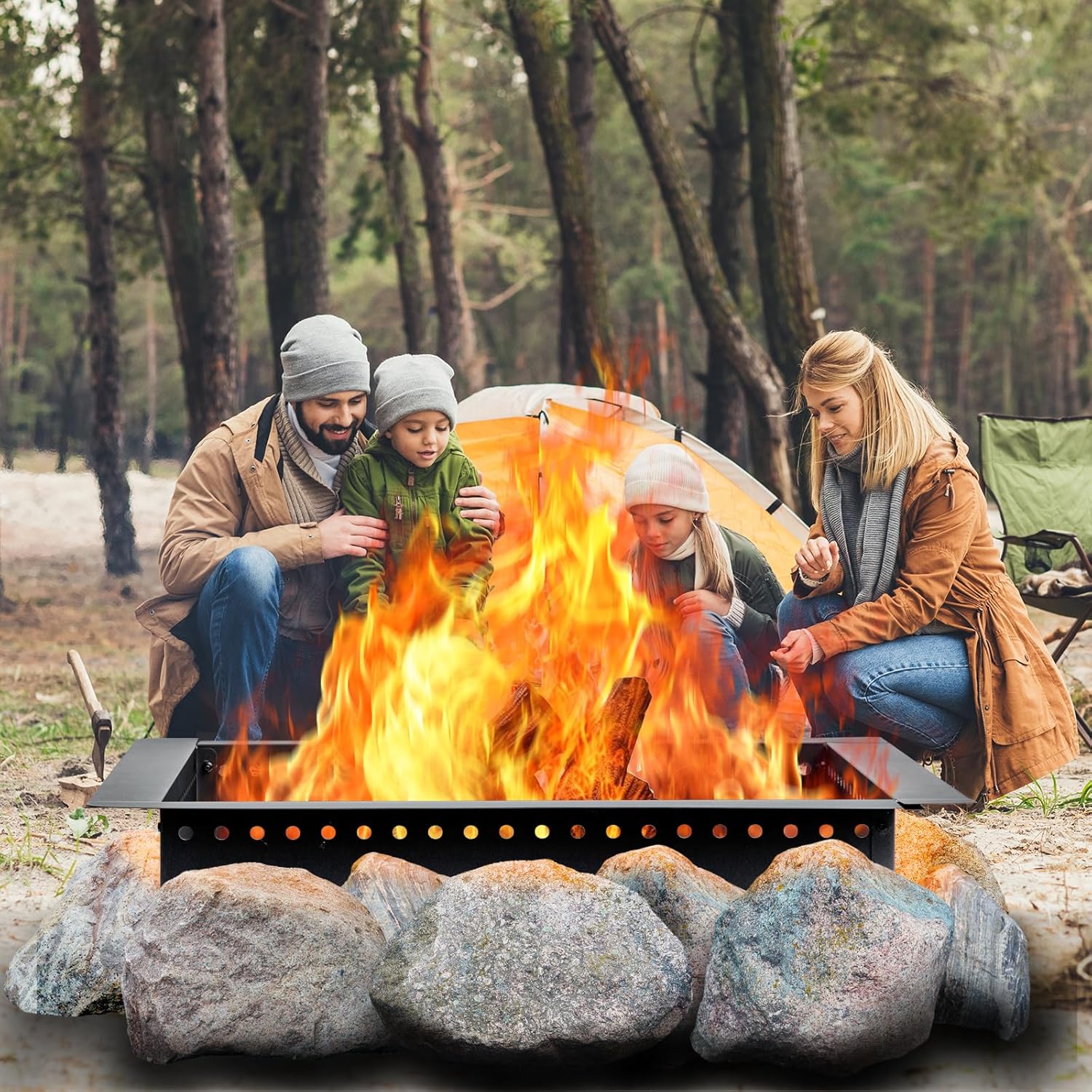 42 inch Outdoor Fire Pit Liner, Square Heavy Duty Fire Pits, Rim Insert Firepit for Outside, DIY Campfire Fireplace