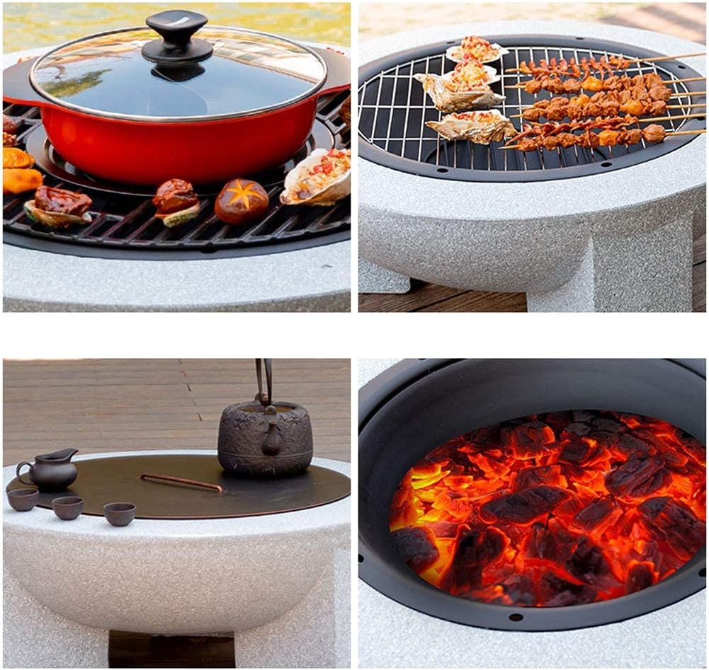 Small Firepit, Fire Bowl for Garden and Patio, Fire Pit with BBQ Grill Shelf Includes Grill Grate for Use as a BBQ Pit, Fire Bowl Out of Steel with an Edging of Artificial Stone 75 40cm