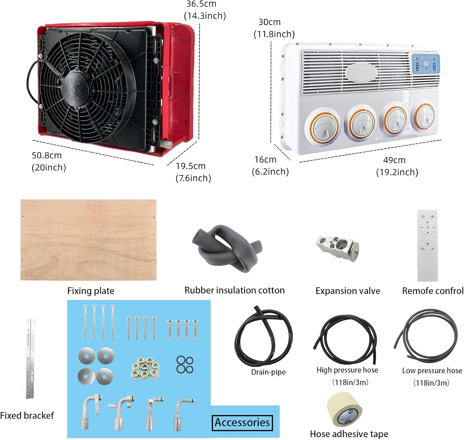 Universal 12V electric conditioner, dual use cold and hot/TPC electric heating function 12 volt dc air conditioner, for trucks, camping vehicles, excavators, vans, rv ac unit (12V)