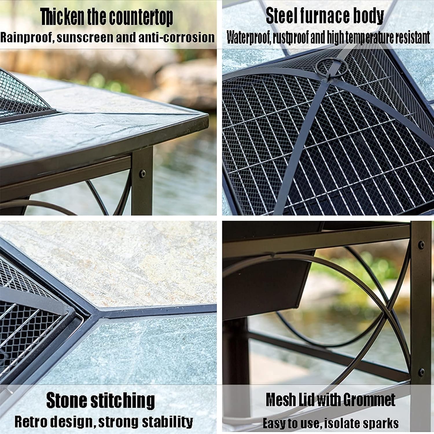 Outdoor Fire Pit Square Wood-Burning Fire Pit Bowl, Garden Outdoor Heater, Barbecue Kit for d Patio Courtyard