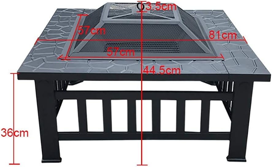 Outdoor Party BBQ Fire Pit with Grill Shelf for Garden and Patio, Outdoor Metal Brazier Square Table Garden Patio Heater 3 in 1 Outdoor Fire Pit Square,