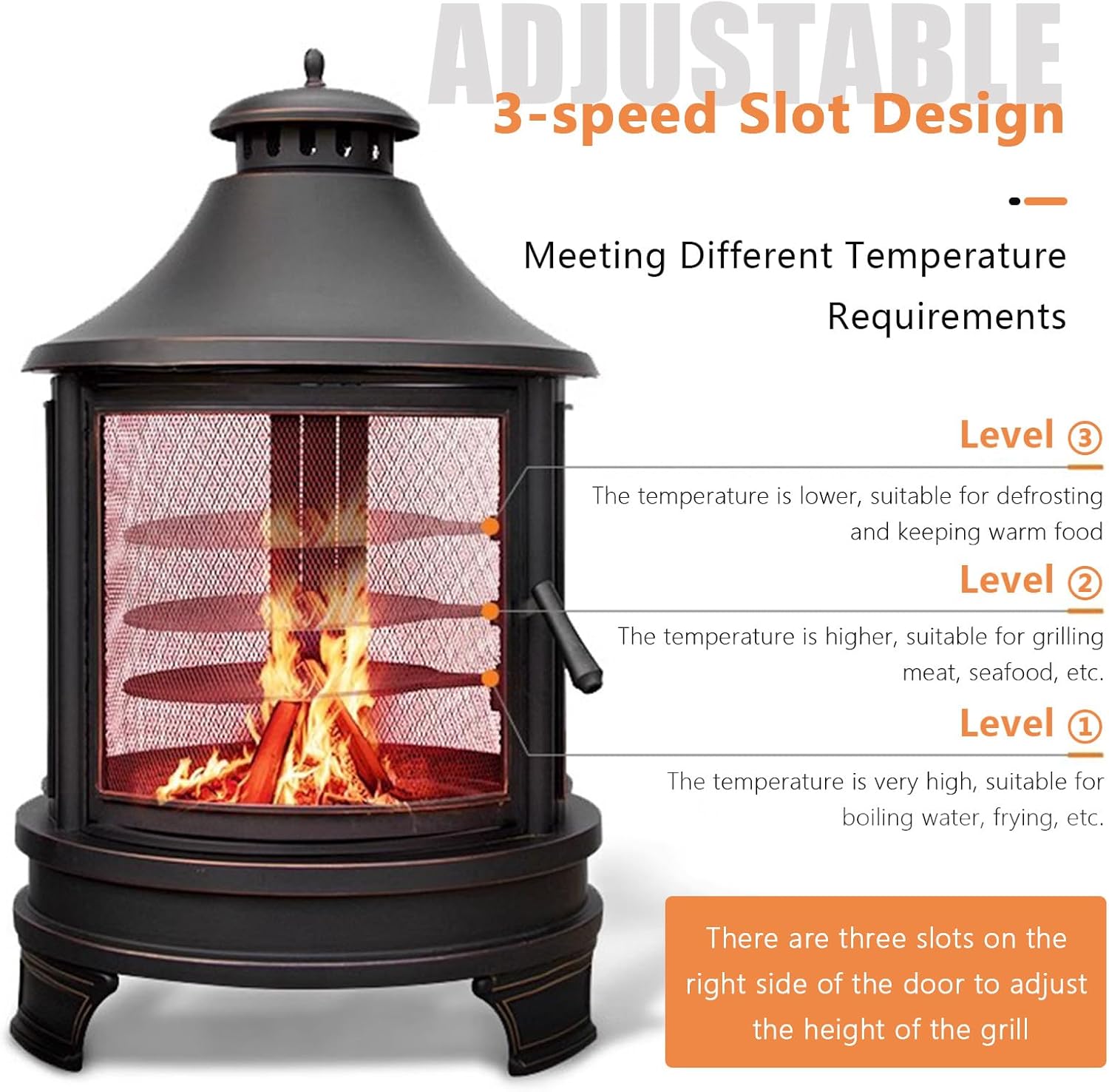 Fire Pit Chiminea, 30'' x 49'' Large Chiminea Fireplace with Mesh Spark Screen Doors & Fire Poker, Outside Wood Burning Fire Pit for Patio, Lawn, Backyard