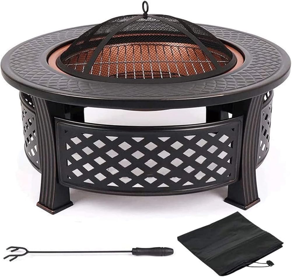 Outdoor Brazier Garden Fire Pits 36 Inch Metal Brazier Large Bonfire Wood Burning Patio Backyard Firepit Outdoor Fire Pits with Fireplace Cover for Camping Bonfire