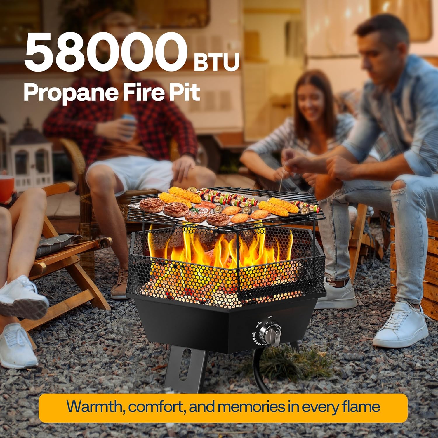VIVOHOME Portable 58,000 BTU Propane Fire Pit, 24-Inch Smokeless Outdoor Design with Carry Bag, and VIVOHOME Oval Cast Iron Grill with Interchangeable Grates & Griddle