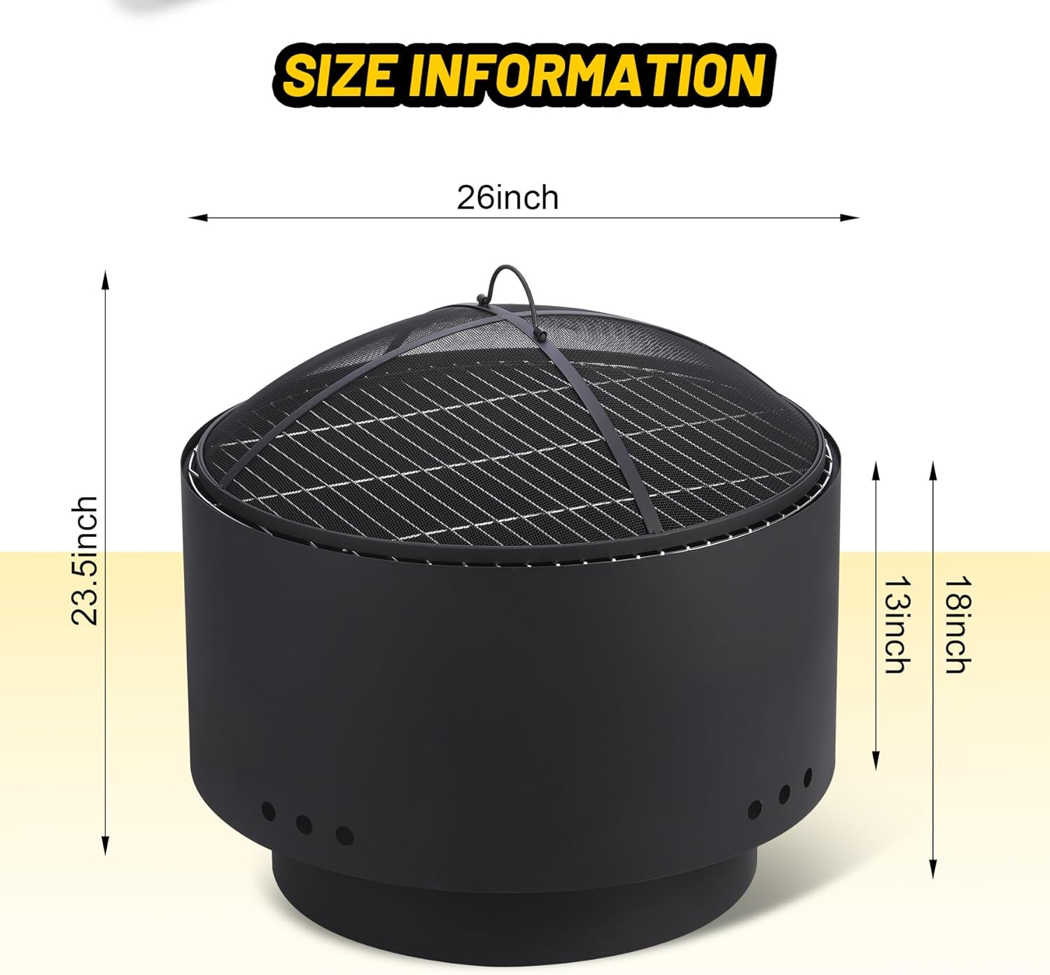 GarveeLife 26 inch Fire Pit, Outdoor Smokeless Fire Pits for Wood Burning, Mesh Lid, Cooking Grate, Cover, Portable Patio Bonfire Pit for Outside BBQ, Yard, Garden, Camping