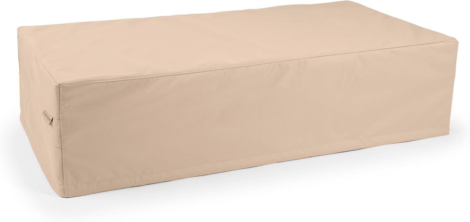 Covermates Ultima Rectangular Fire Pit Cover – Waterproof Heavy-Duty Outdoor Protection with Ripstop Polyester, Mesh Air Vents & Secure Buckle Straps, Rectangular 50W x 30D x 25H, Ripstop Tan