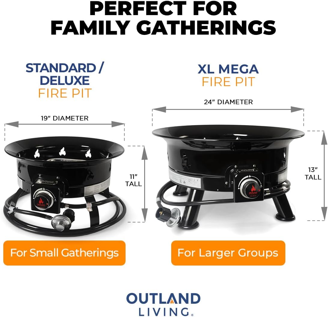 Outland Living Firebowl Smokeless Fire Pit, Round Outdoor Portable Propane Gas Fire Pit with UV and Weather Resistant Durable Cover, 24-Inch Diameter 58,000 BTU, Black, 883 Mega, For Outside Use