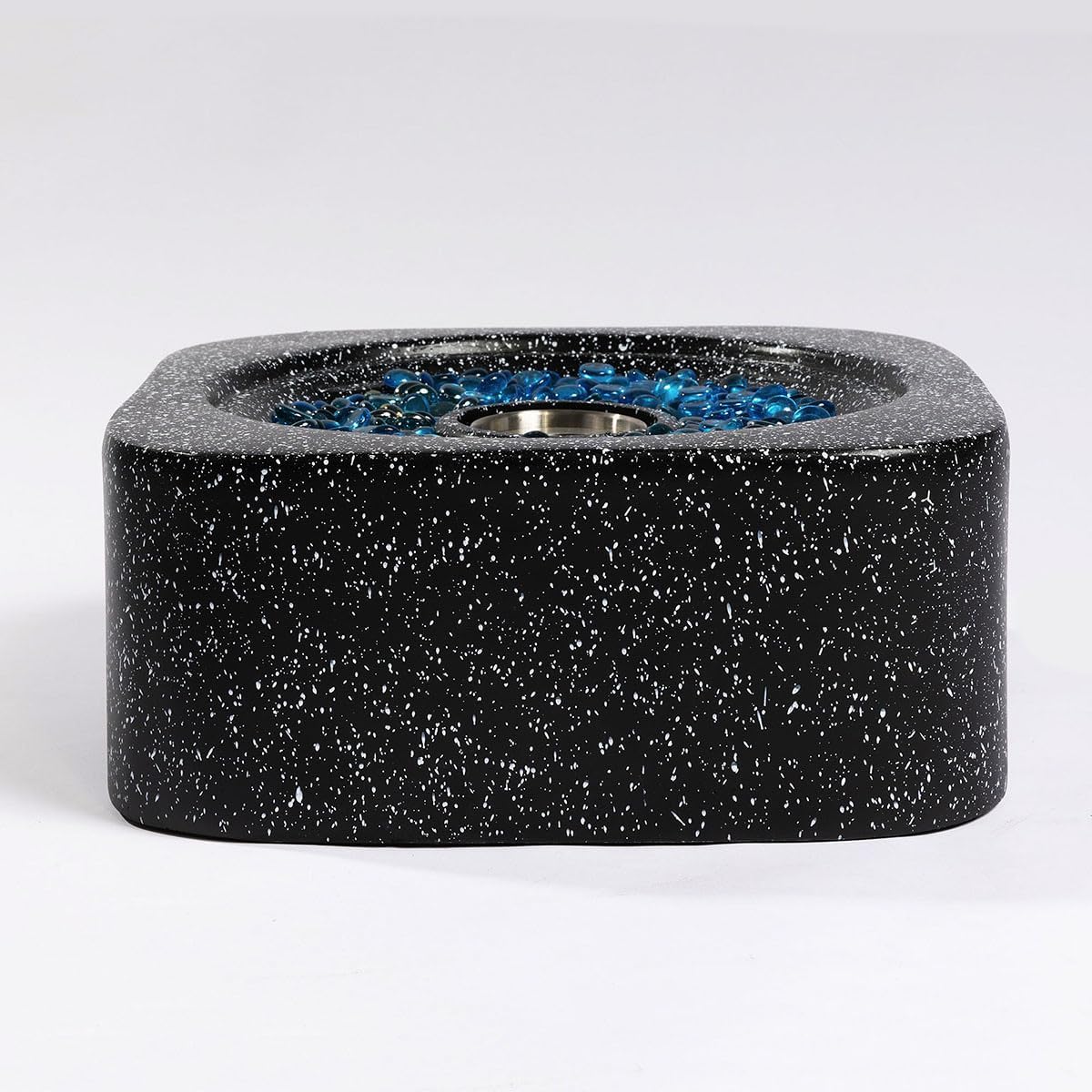 Tabletop Smokeless Fire Pit Bowl for Indoor & Outdoor Use Modern Concrete Outdoor Heater for Patio with Blue Fire Glass Small Decorative Fire Feature for Balcony Backyard & Tabletop Ambiance