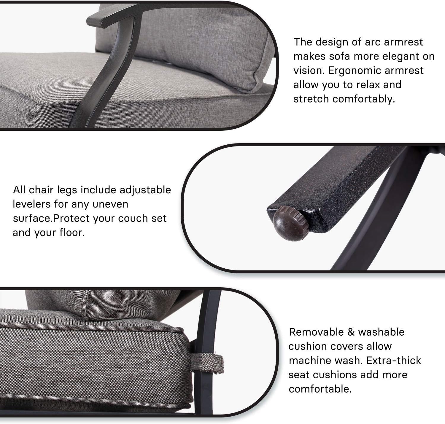 Grand patio 5-Piece Outdoor Furniture Conversation Sets with 43-Inch 50000 BTU CSA Safety Approved Gas Fire Pit Table Rectangle Propane Fire Pit with Ceramic Tile Top and Wicker Base