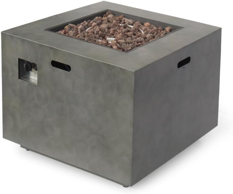 Square Iron Fire Pit with Lava Rocks and Propane Tank Space, 50,000 BTU Outdoor Gas Fire Pit for Patio and Backyard