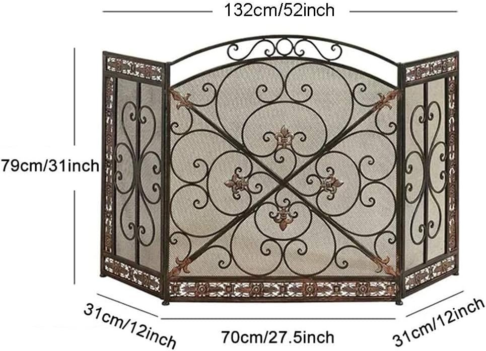 Fireplace Screen Guard Spark Protection 3 Panel Heavy Duty Mesh Cover Wrought Iron Fire Screen Mesh Cover for Fireplace