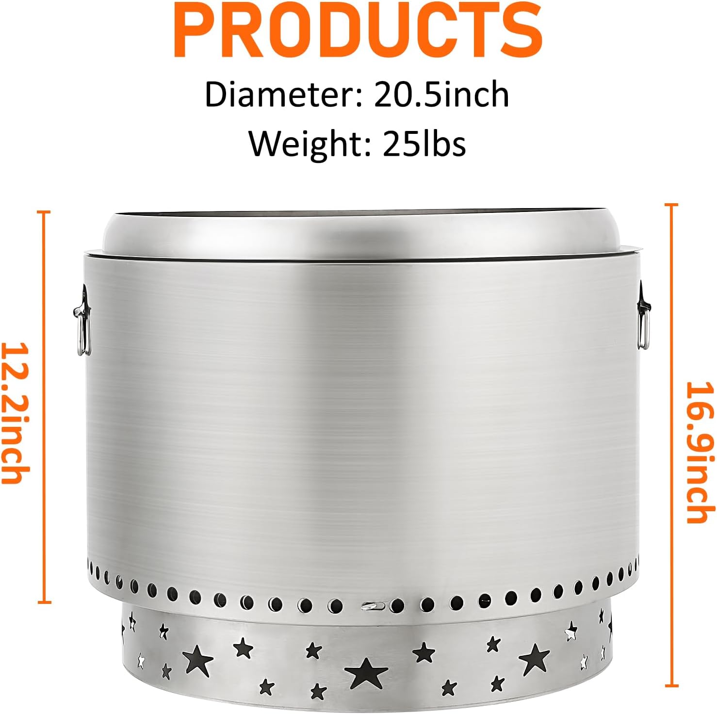 Smokeless Fire Pit 20.5’, Portable Fire Pit with Stand, Handles Design, Stainless Steel Stove Wood Burning, Removable Ash Pan, for Camping, Garden, Backyard