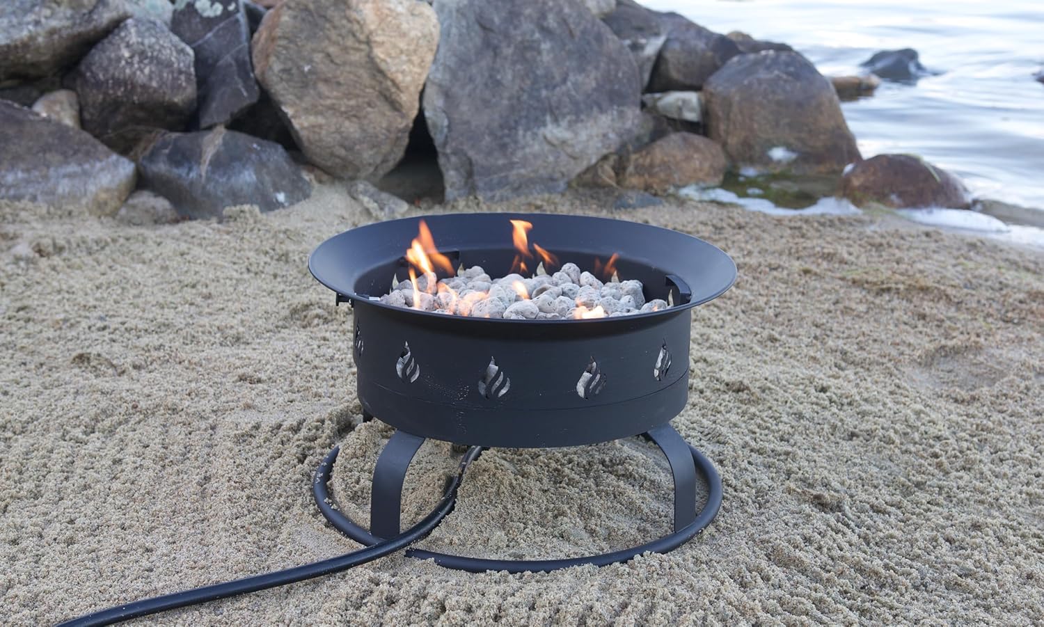 Global Outdoors Portable Propane Fire Pit, 19-inch, 54,000 BTU Smokeless Fire Bowl with Auto Ignition, Lid, Pumace Stones, Stand