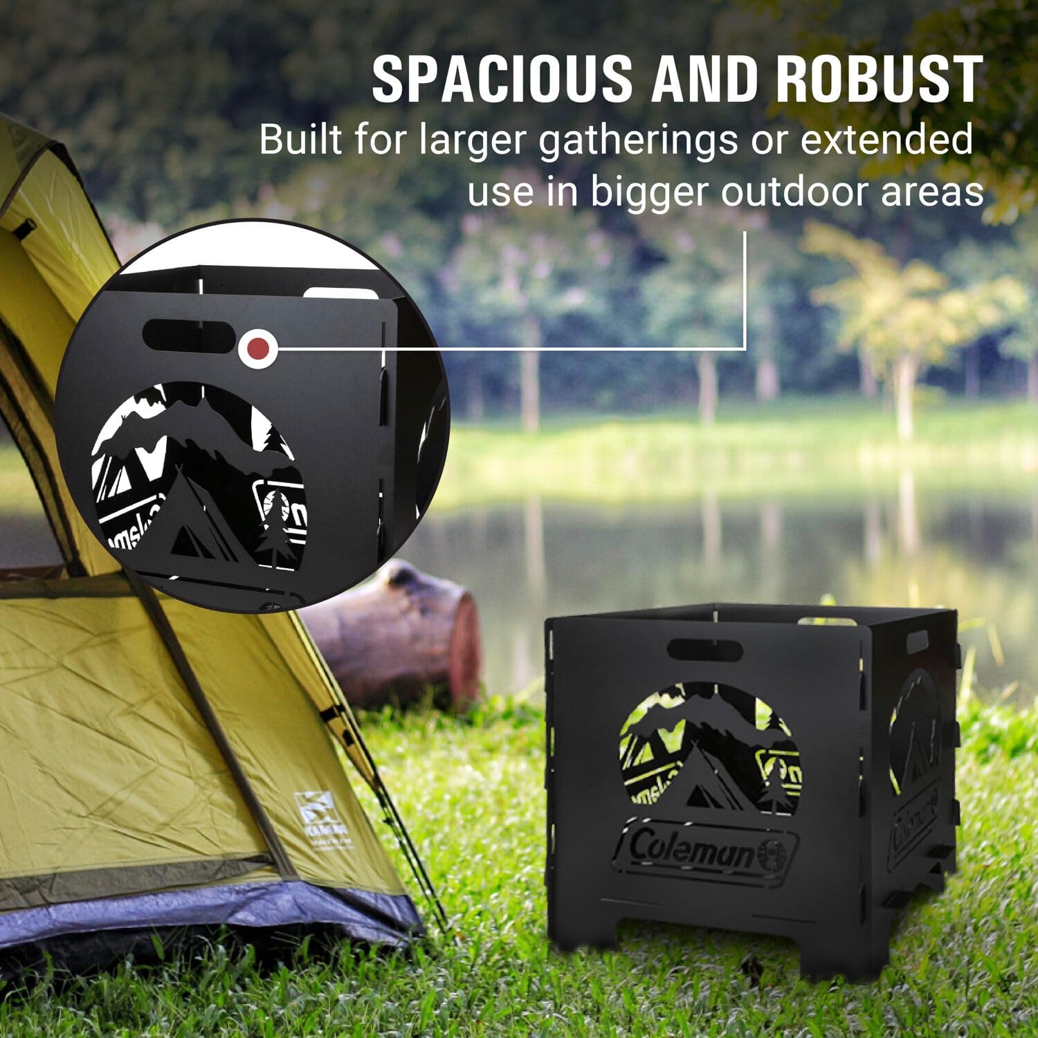 Coleman Pack-A-Way 20” Portable Fire Pit, Large Collapsible Wood Burning Fire Pit, Outdoor Accessory for Camping, Backyard, Deck & Patio, Black