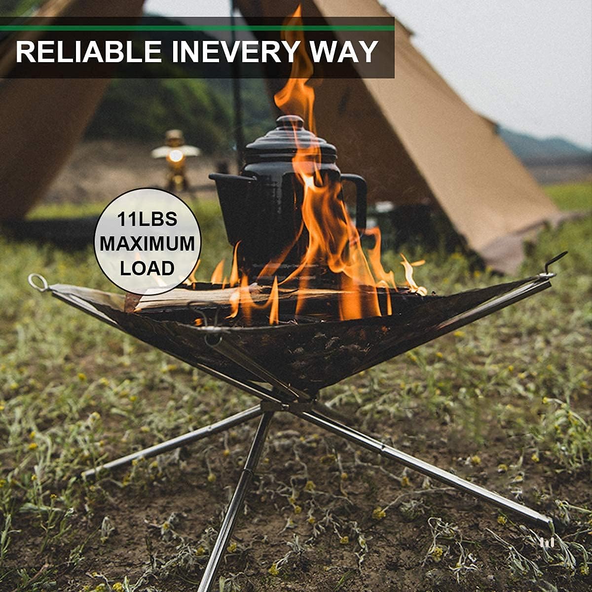 Portable Fire Pit Outdoor Fireplace with Carrying Bag Rollable Stainless Steel Charcoal Mesh and Folding Stands Picnic Bonfire s Wood Burning for Travel Camping and Backyard