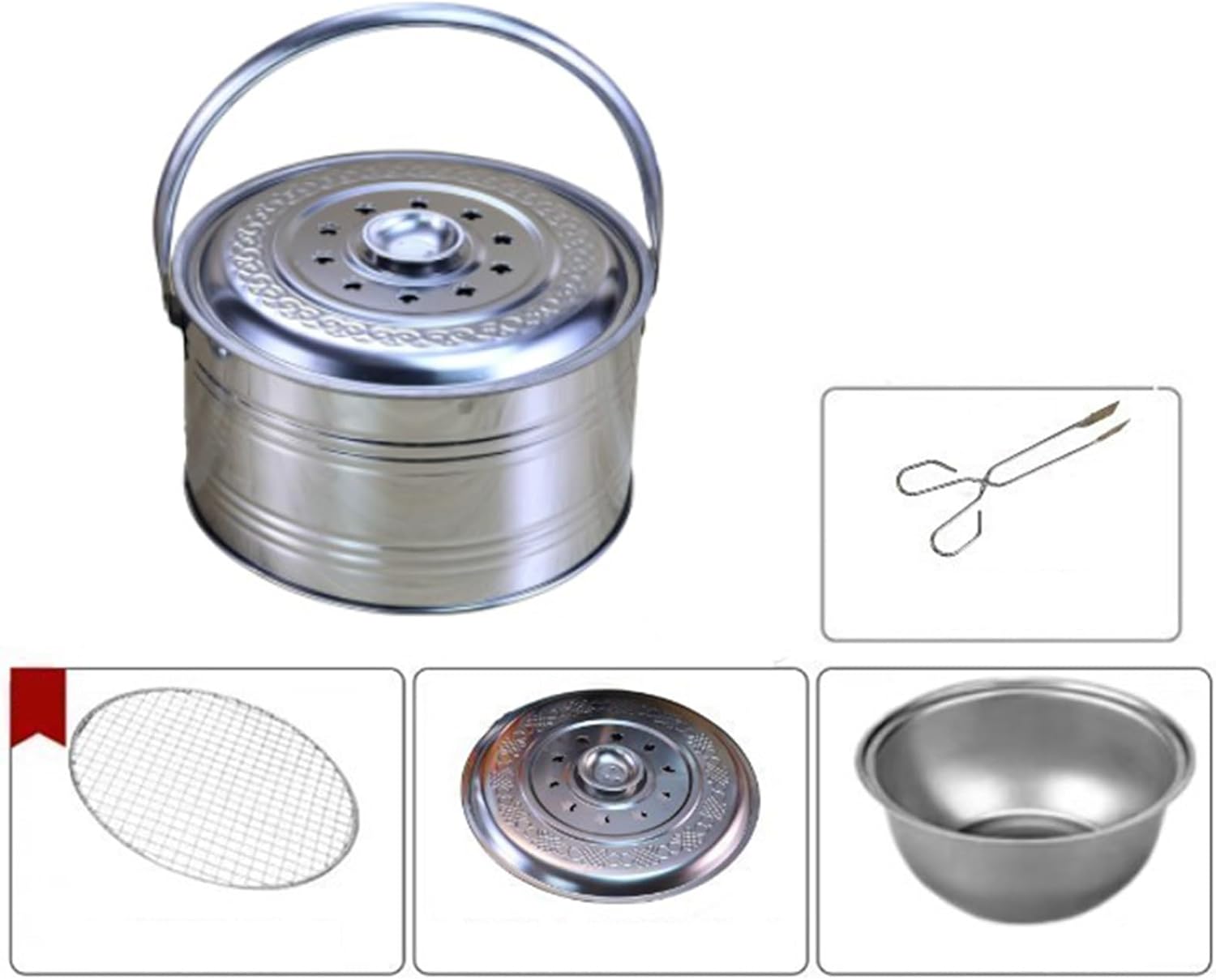 Incinerator Burn Barrel Stainless Steel Incinerator Garden Fire Pit Charcoal Burning Stove with Handle ＆ Fire Hook Barbecue Stove Burn Barrels for Burning Leaves Paper Trash.(C)