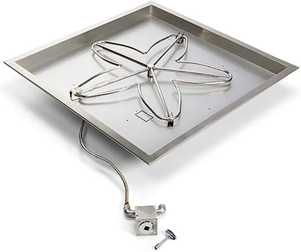 HPC Fire Match Light Gas Fire Pit Kit (TOR-MLFPK30SQBL-FLEX-NG), 30x30 Pan, 18