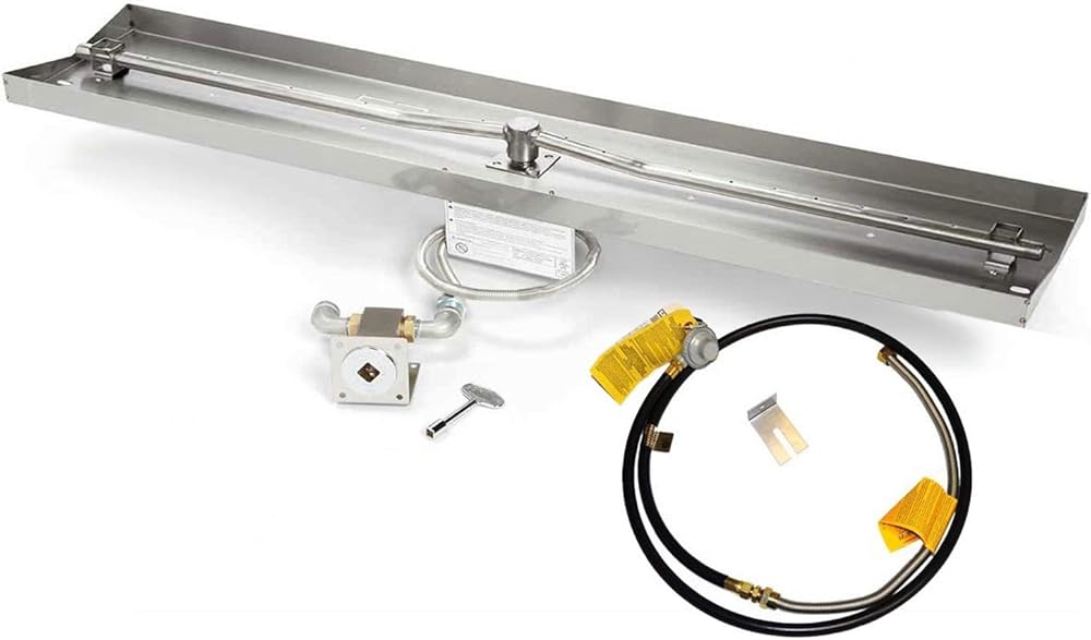 HPC Fire Match Light Gas Fire Pit Kit, 49x8-Inch Pan 48-Inch Burner, Propane for Small Tank (TOR-MLFPK49X8-L-FLEX-LP-ST)